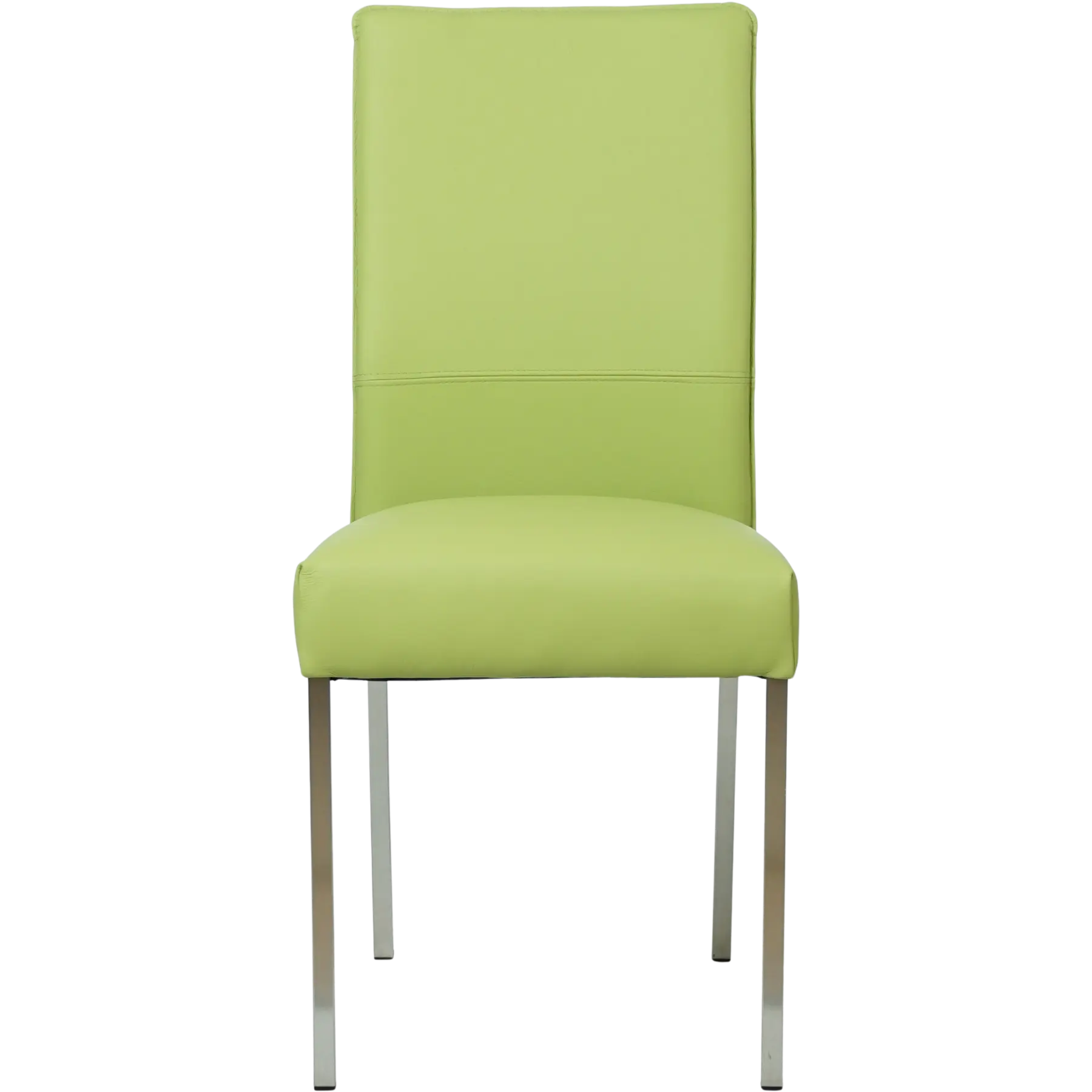 afbeelding van Set van 8 Leren eetkamerstoelen Real - Toledo Lime (felgroen) - Poten staal vierkant RVS