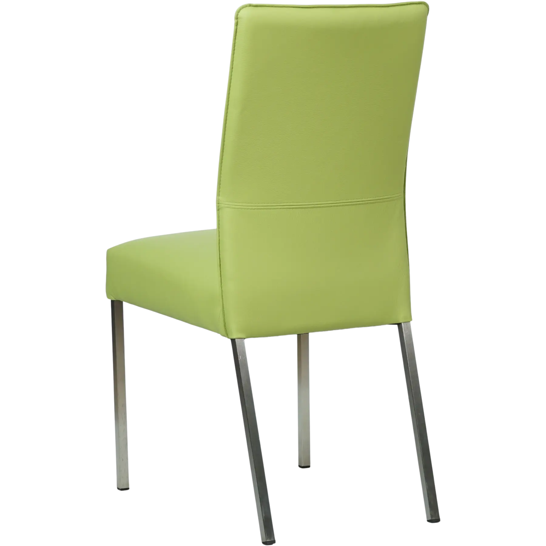 afbeelding van Set van 8 Leren eetkamerstoelen Real - Toledo Lime (felgroen) - Poten staal vierkant RVS