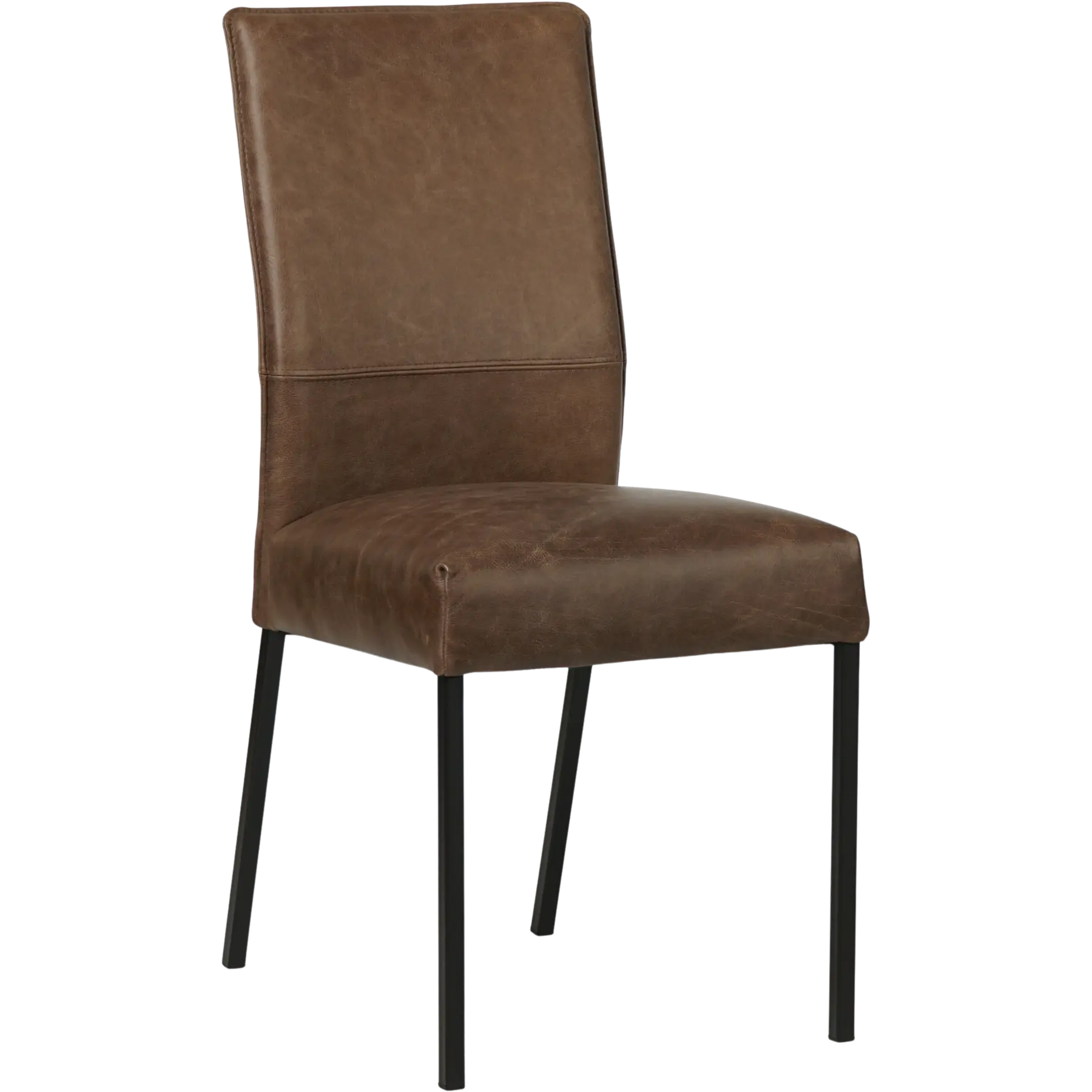 afbeelding van Set van 8 Leren eetkamerstoelen Real - Vintage Brown (bruin) - Poten staal vierkant zwart