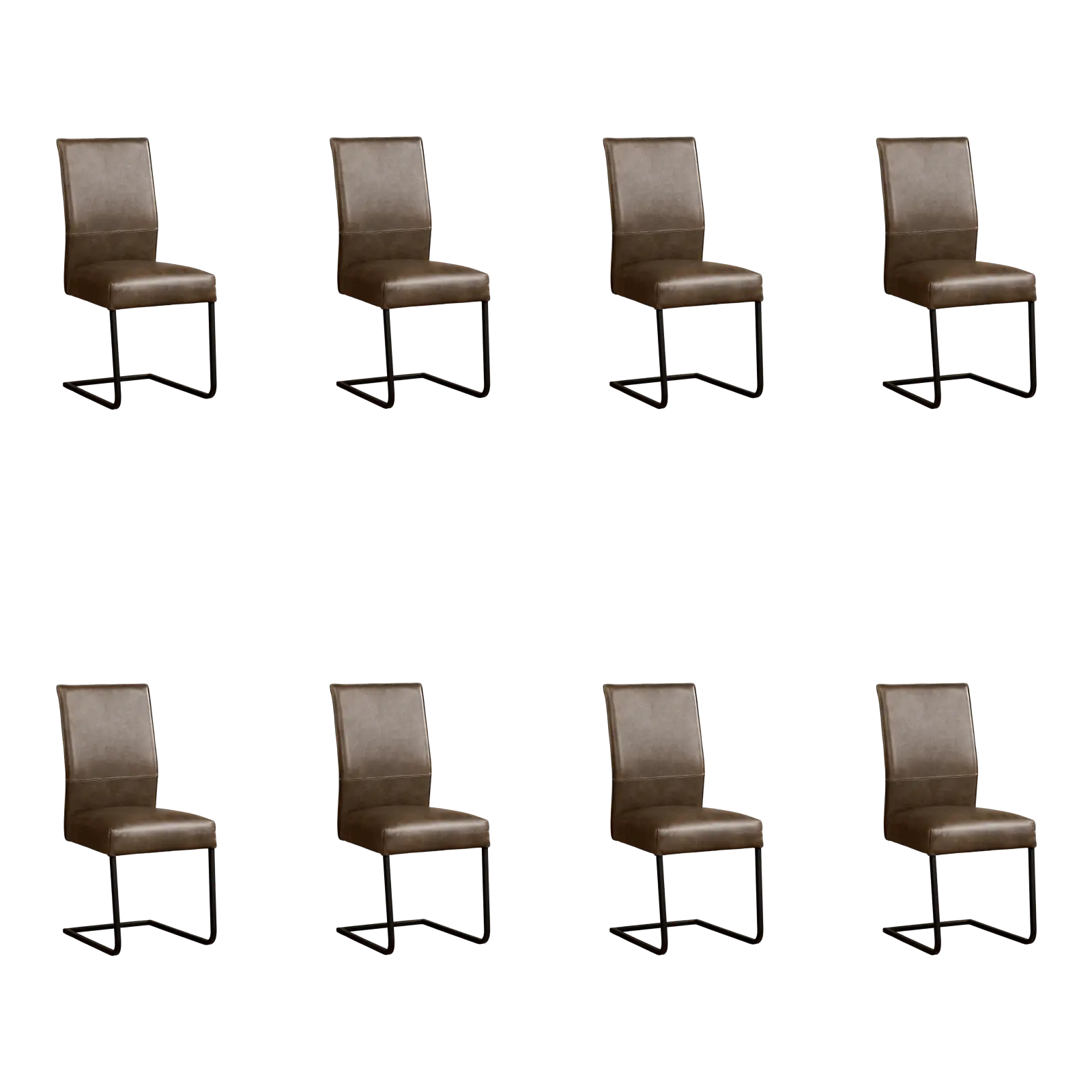 afbeelding van Set van 8 Leren eetkamerstoelen Remix - Granada Ash (grijs/bruin) - Sledepoot staal vierkant zwart