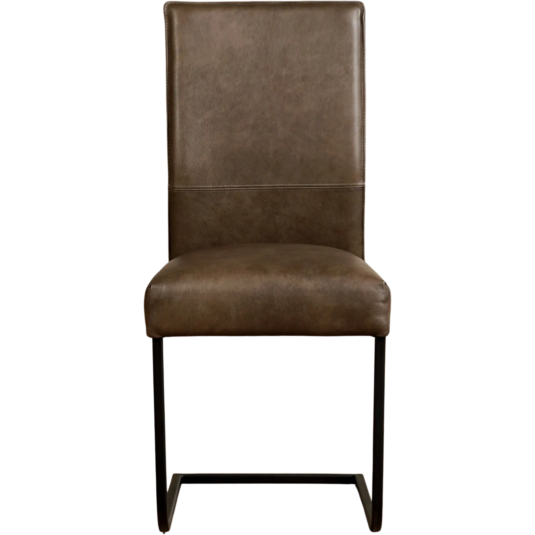 afbeelding van Set van 8 Leren eetkamerstoelen Remix - Granada Ash (grijs/bruin) - Sledepoot staal vierkant zwart