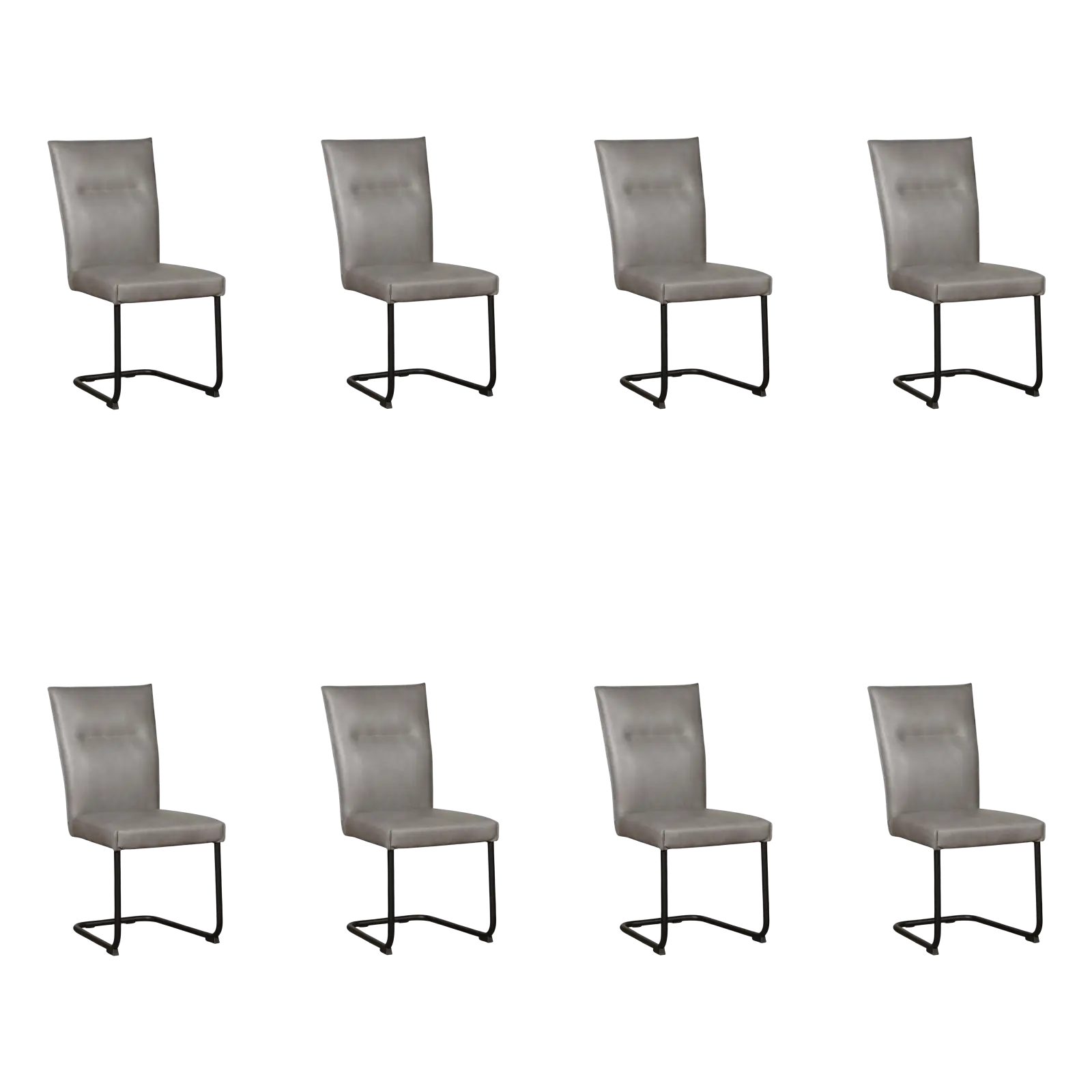 afbeelding van Set van 8 Leren eetkamerstoelen Retro - Granada Steel (grijs) - Sledepoot staal rond zwart