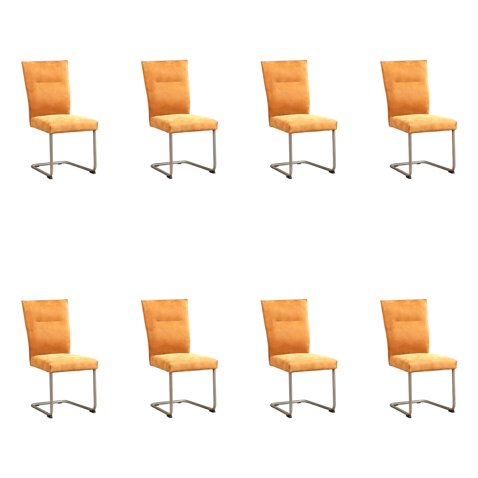 afbeelding van Set van 8 Leren eetkamerstoelen Retro - Kenia Cognac (cognac) - Sledepoot staal rond RVS