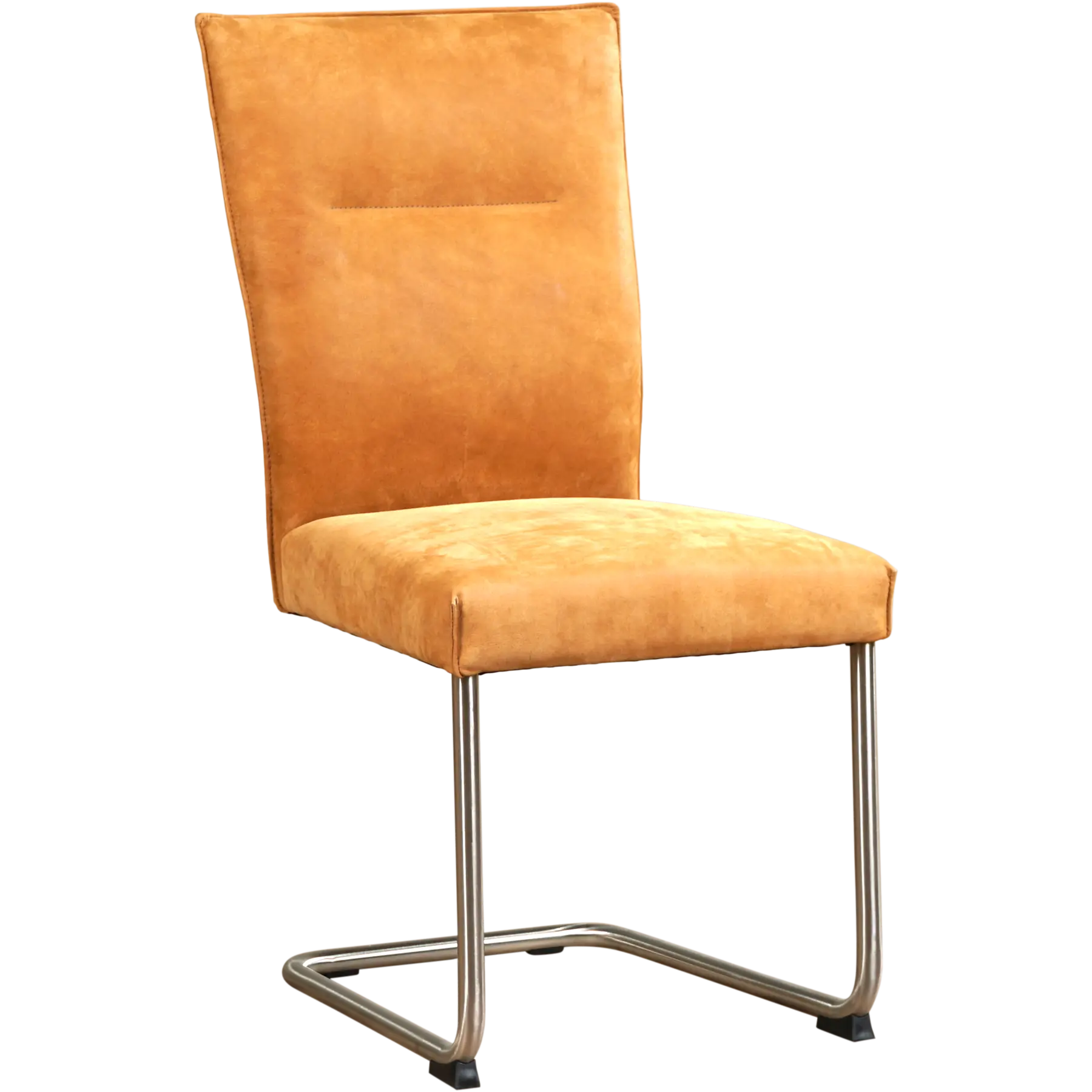 afbeelding van Set van 8 Leren eetkamerstoelen Retro - Kenia Cognac (cognac) - Sledepoot staal rond RVS