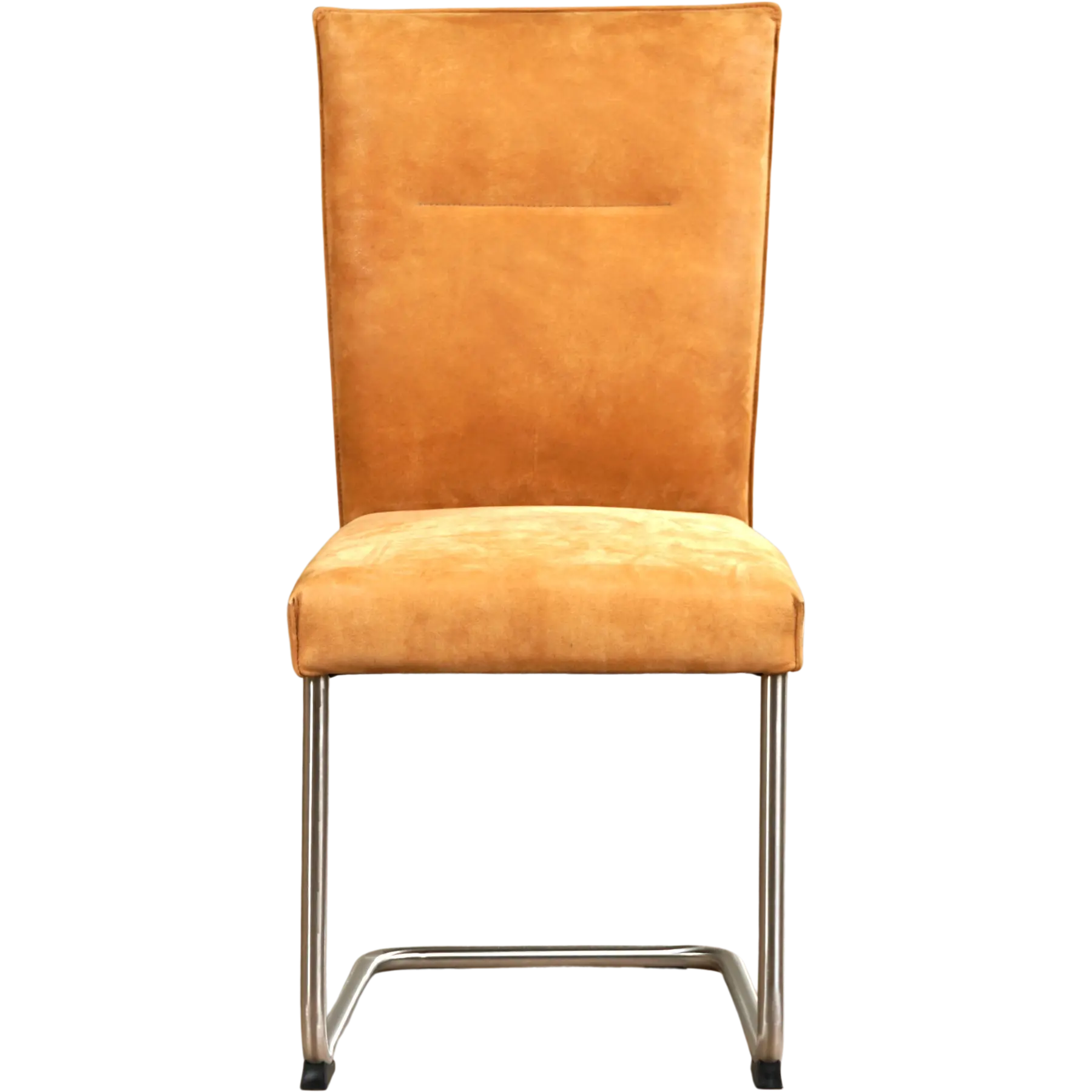 afbeelding van Set van 8 Leren eetkamerstoelen Retro - Kenia Cognac (cognac) - Sledepoot staal rond RVS