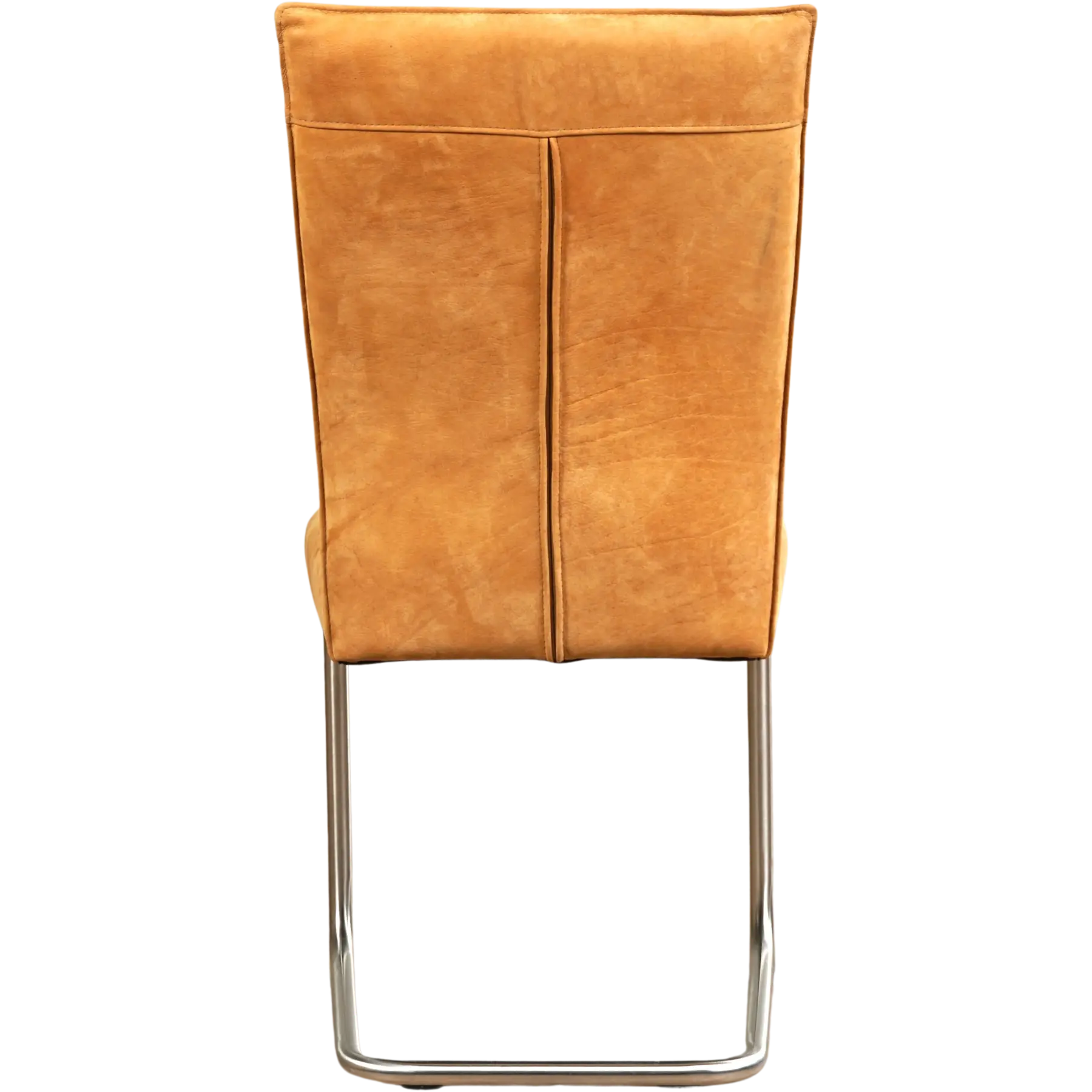 afbeelding van Set van 8 Leren eetkamerstoelen Retro - Kenia Cognac (cognac) - Sledepoot staal rond RVS