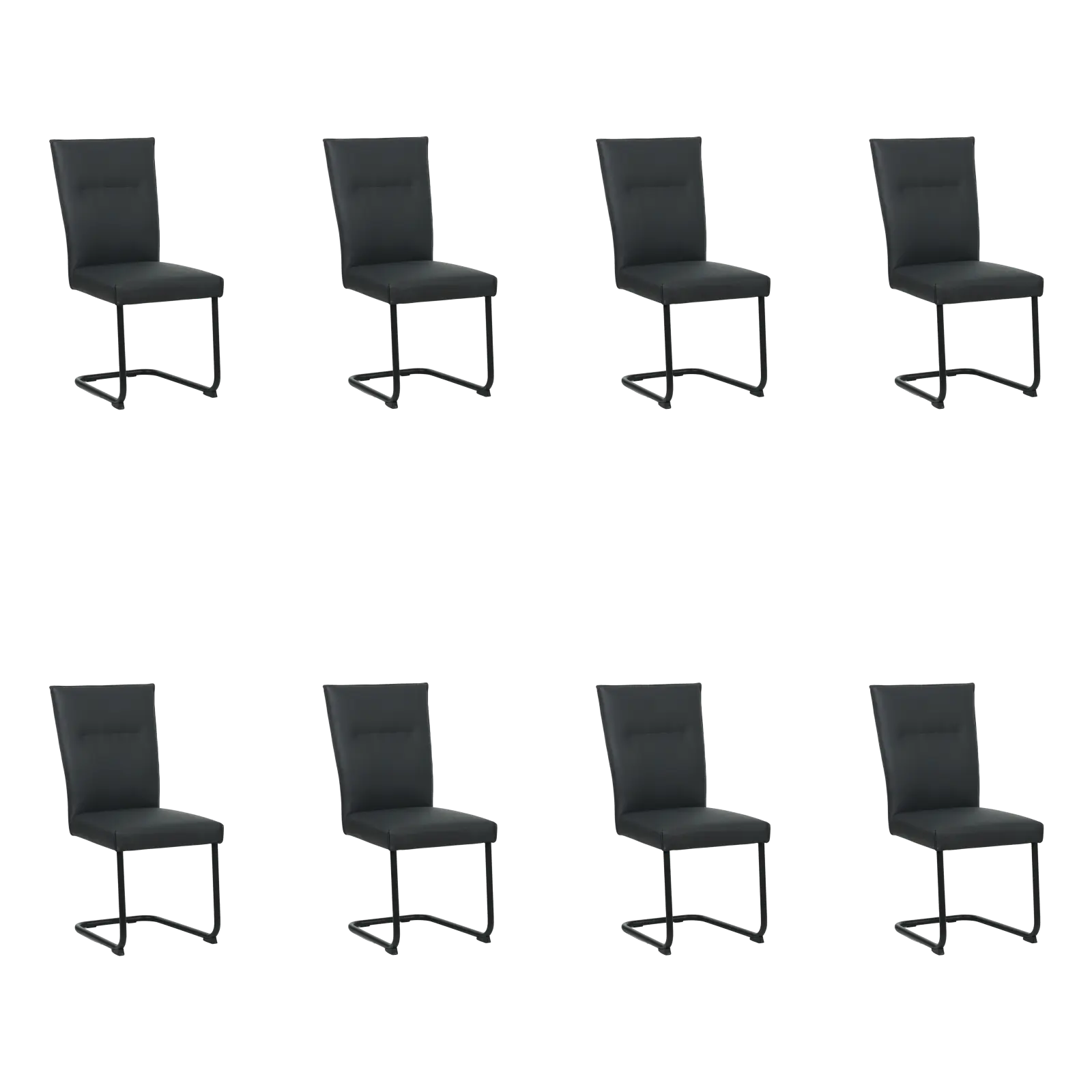 afbeelding van Set van 8 Leren eetkamerstoelen Retro - Toledo Pacific (donkerblauw) - Sledepoot staal rond zwart