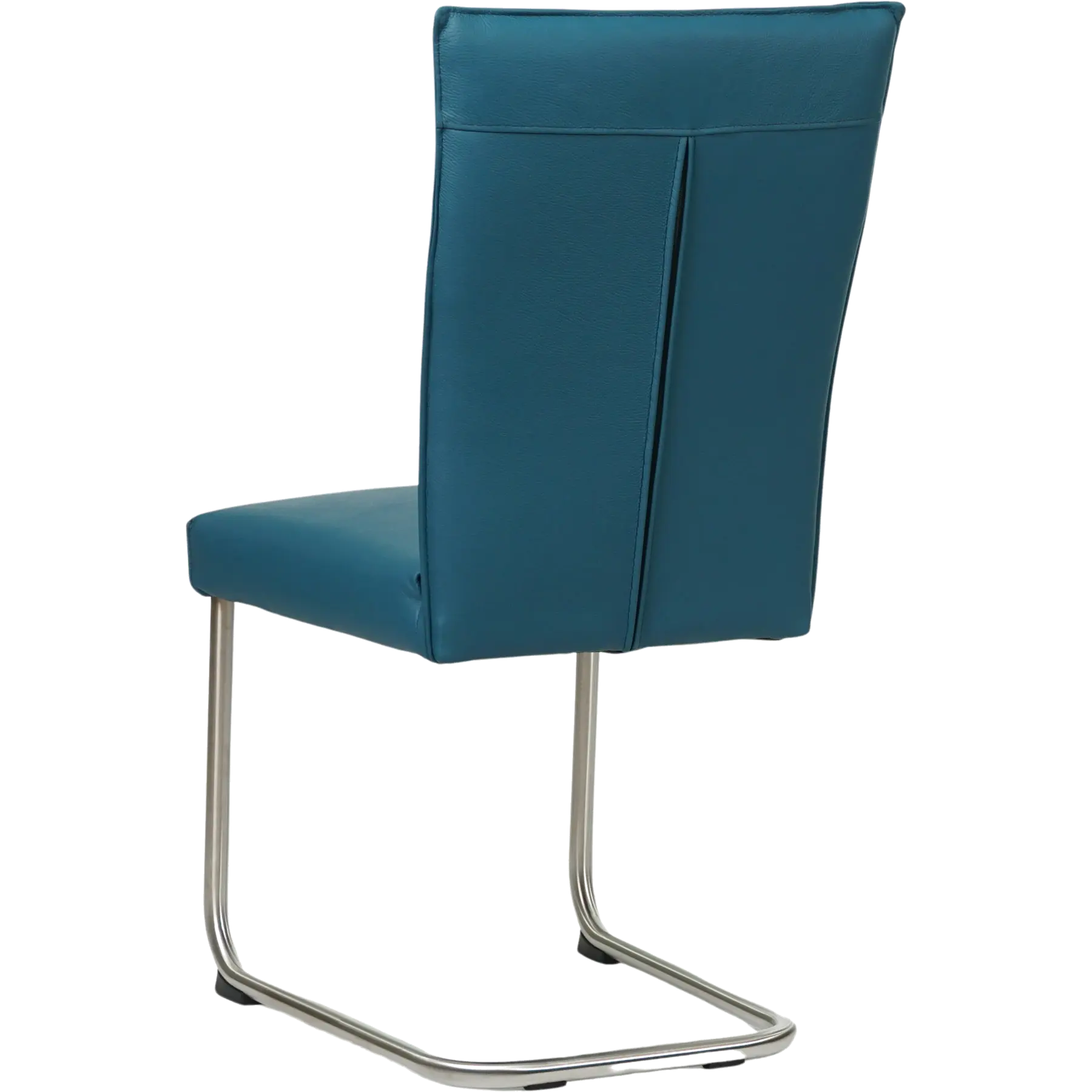 afbeelding van Set van 8 Leren eetkamerstoelen Retro - Toledo Turquoise (blauw) - Sledepoot staal rond RVS