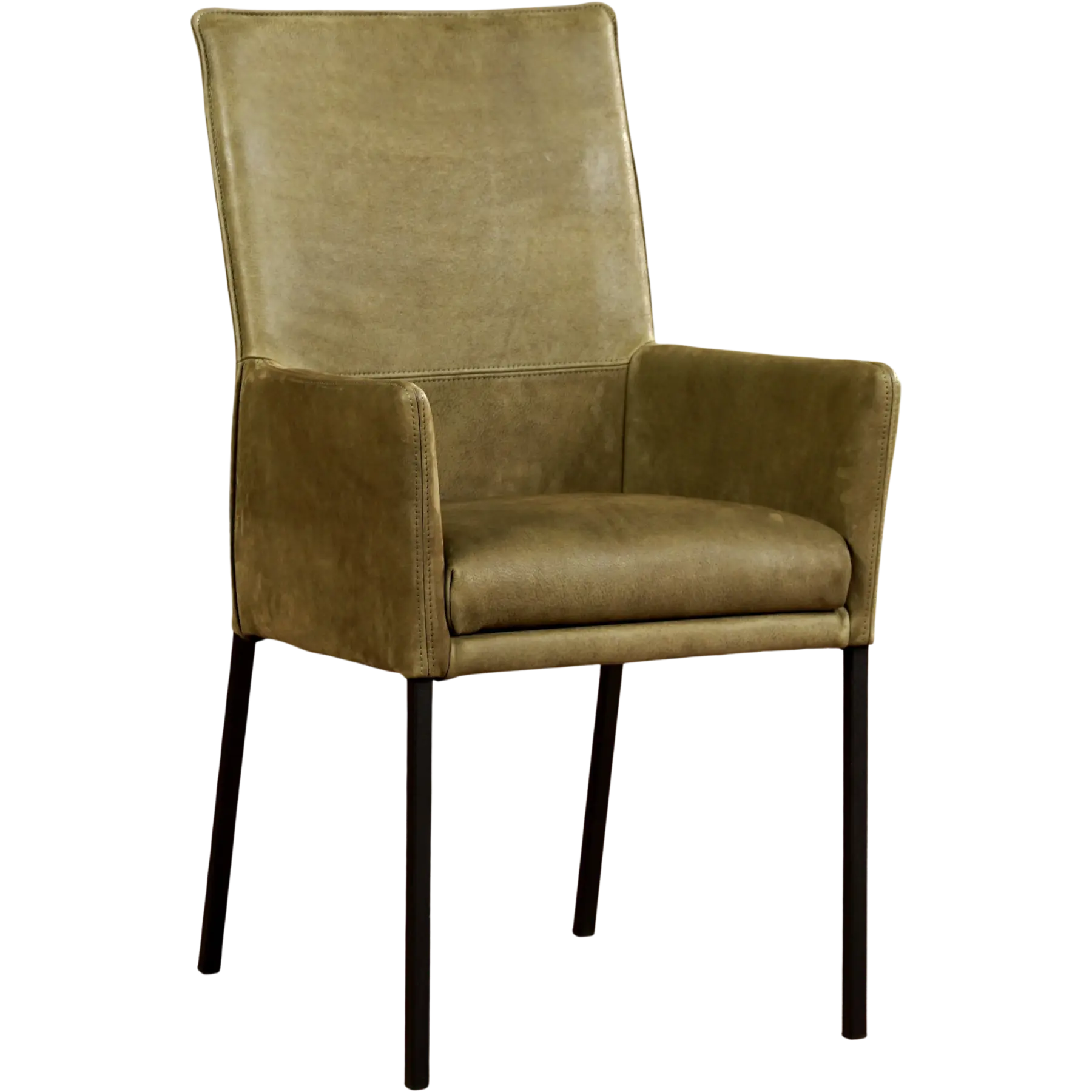 afbeelding van Set van 8 Leren eetkamerstoelen Royal - Kenia Olive (olijf) - Poten staal vierkant zwart