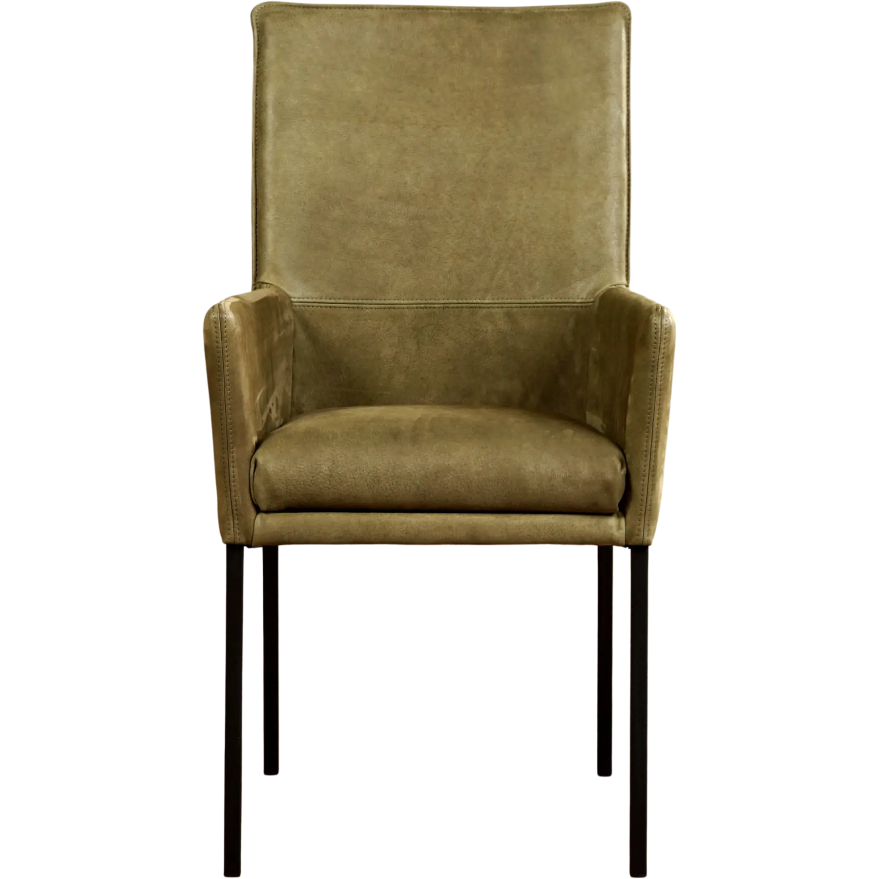 afbeelding van Set van 8 Leren eetkamerstoelen Royal - Kenia Olive (olijf) - Poten staal vierkant zwart