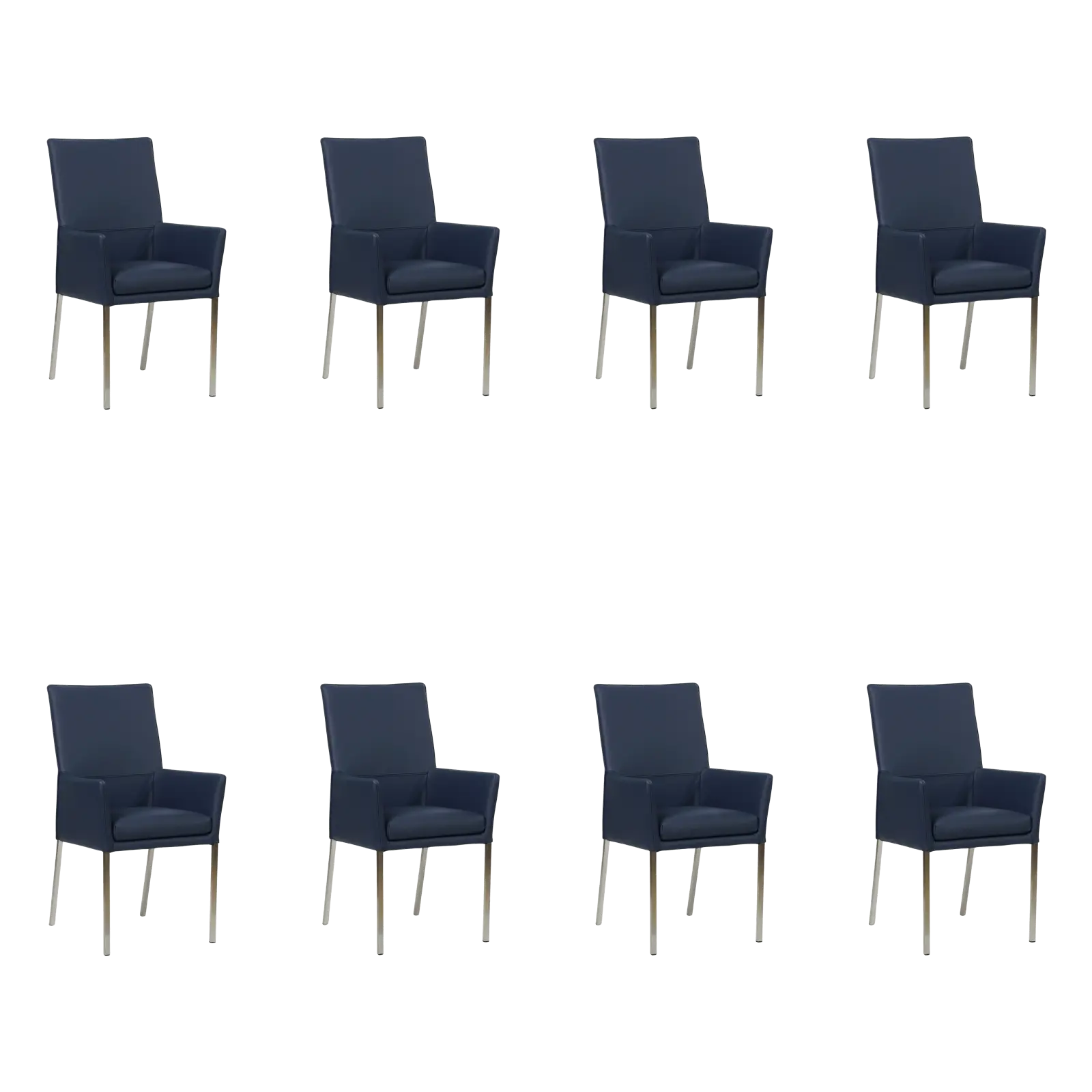 afbeelding van Set van 8 Leren eetkamerstoelen Royal - Toledo Kobalt (blauw) - Poten staal vierkant RVS