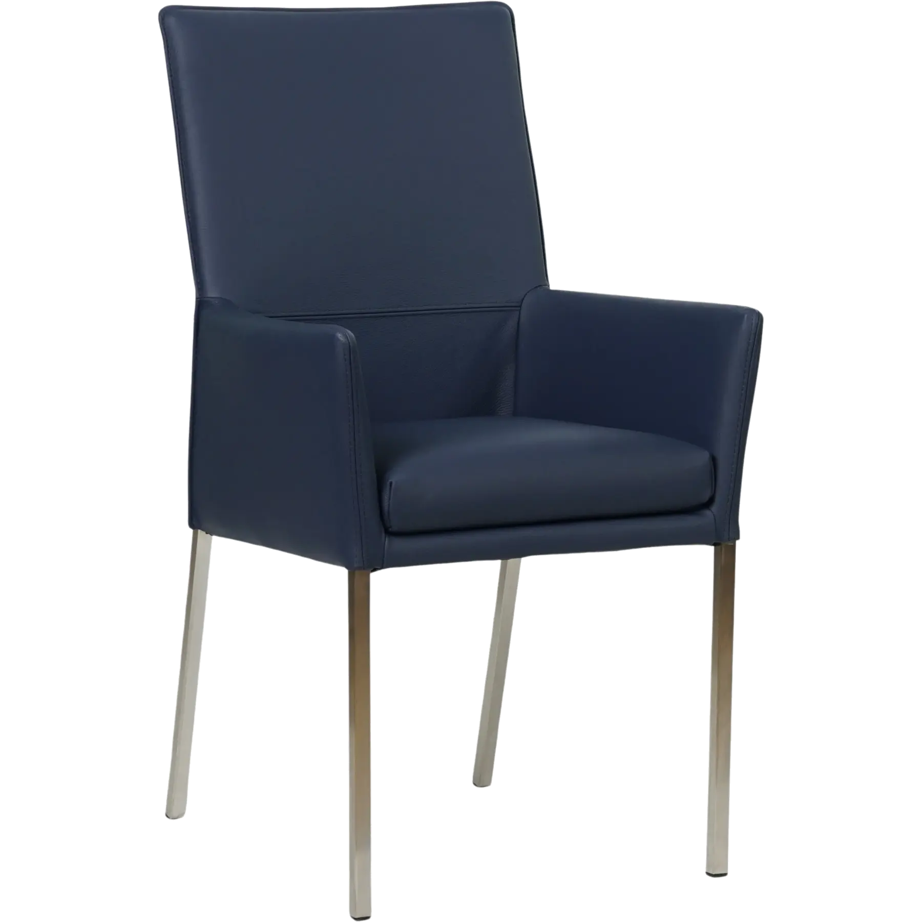 afbeelding van Set van 8 Leren eetkamerstoelen Royal - Toledo Kobalt (blauw) - Poten staal vierkant RVS
