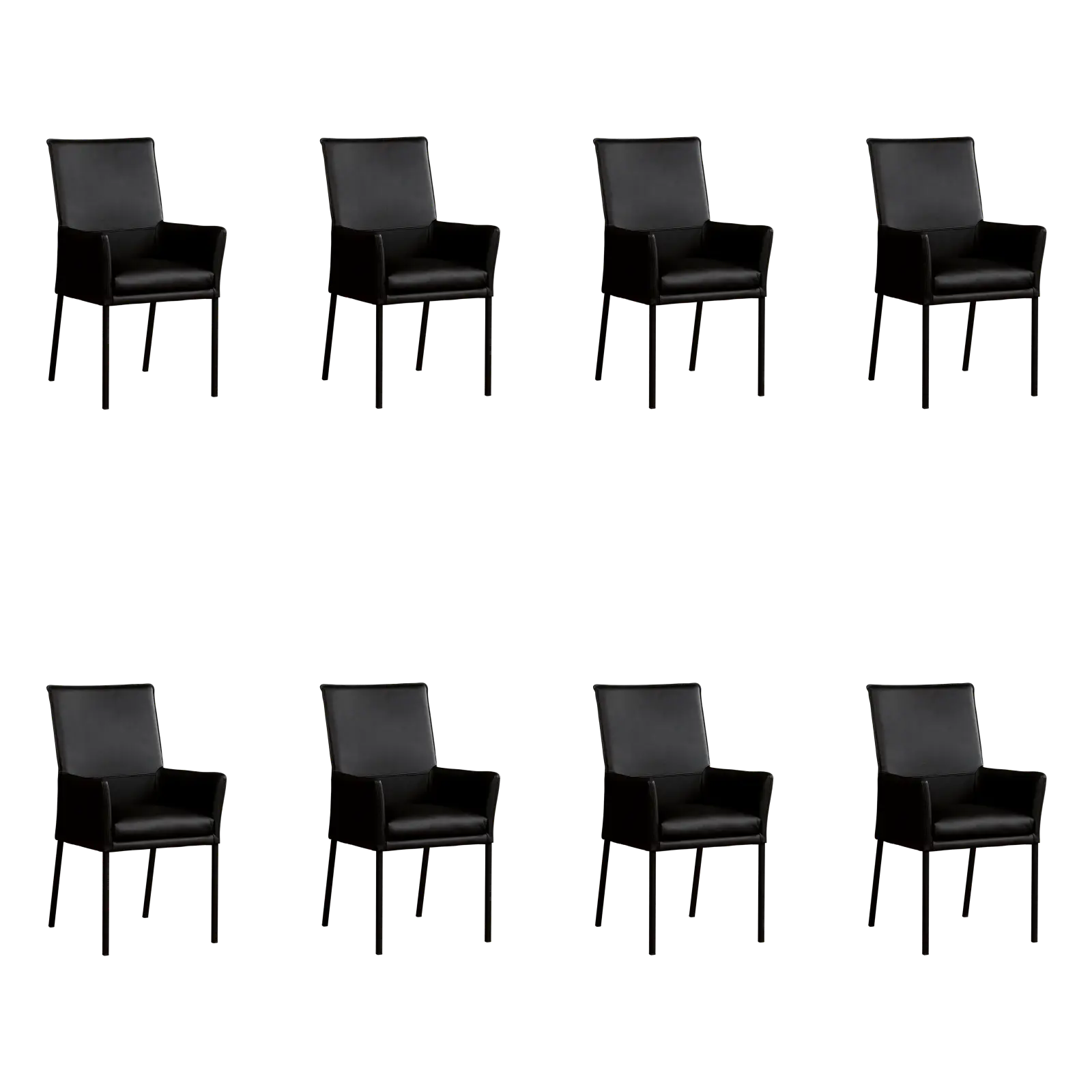 afbeelding van Set van 8 Leren eetkamerstoelen Royal - Toledo Nero (zwart) - Poten staal vierkant zwart