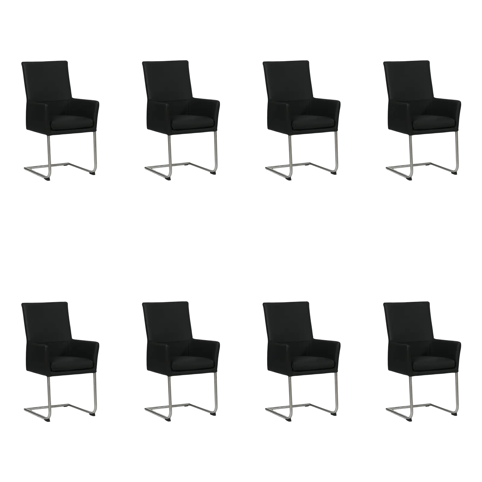 afbeelding van Set van 8 Leren eetkamerstoelen Rumor - Hermes Nero (zwart) - Sledepoot staal rond RVS