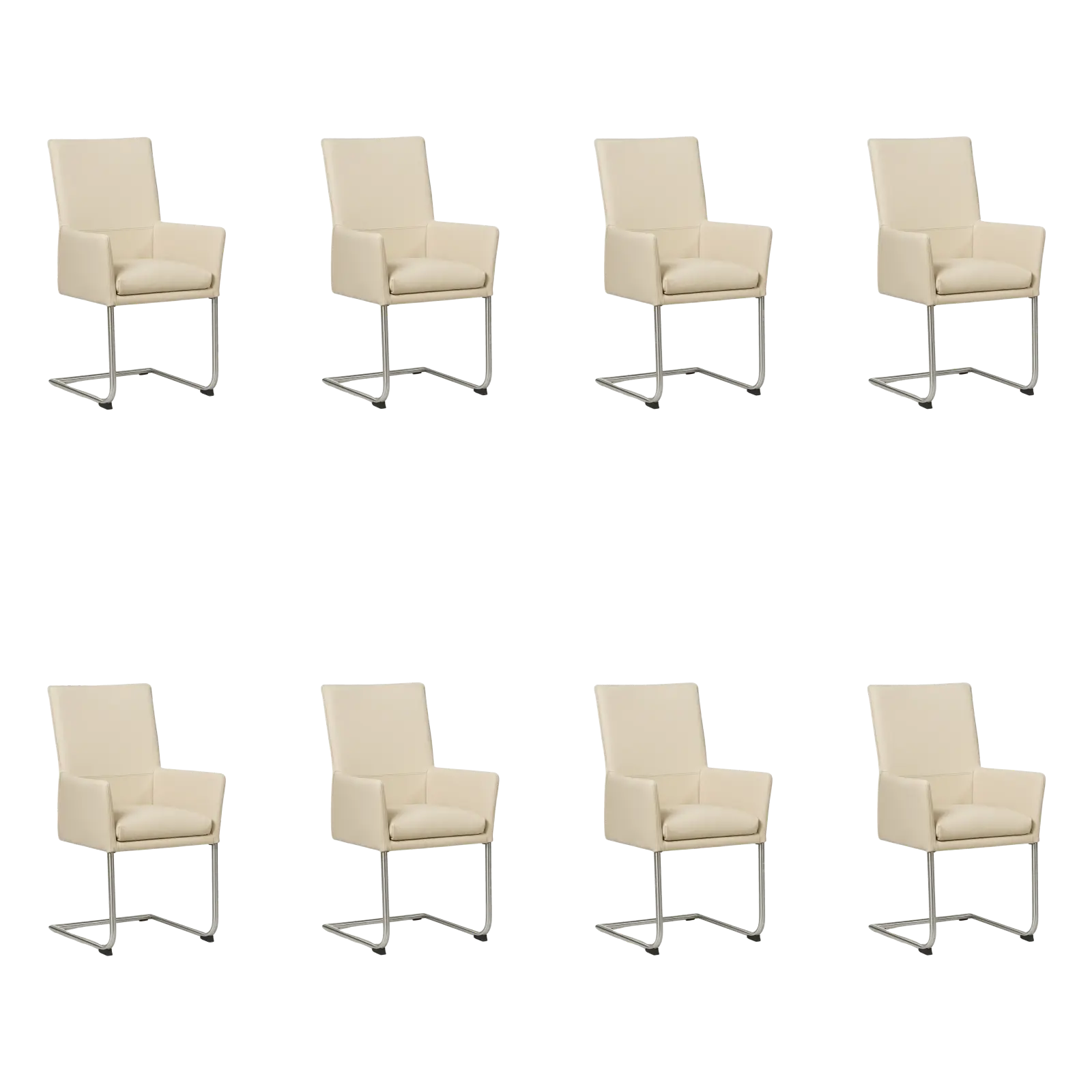 afbeelding van Set van 8 Leren eetkamerstoelen Rumor - Toledo Betulla (crème) - Sledepoot staal rond RVS