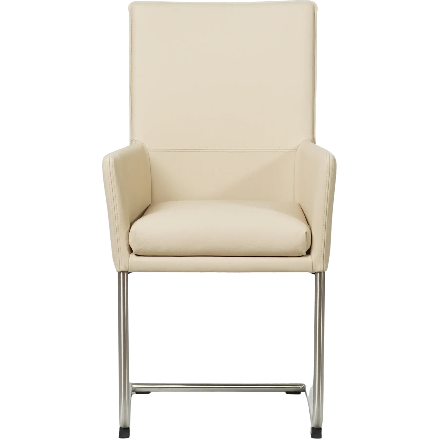 afbeelding van Set van 8 Leren eetkamerstoelen Rumor - Toledo Betulla (crème) - Sledepoot staal rond RVS