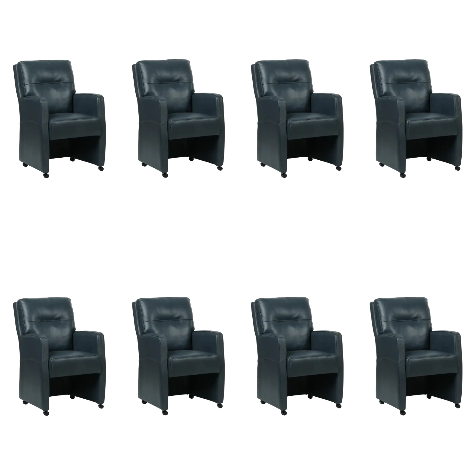 afbeelding van Set van 8 Leren eetkamerstoelen Sharp - Granada Blue (blauw) - Met handgreep zwart