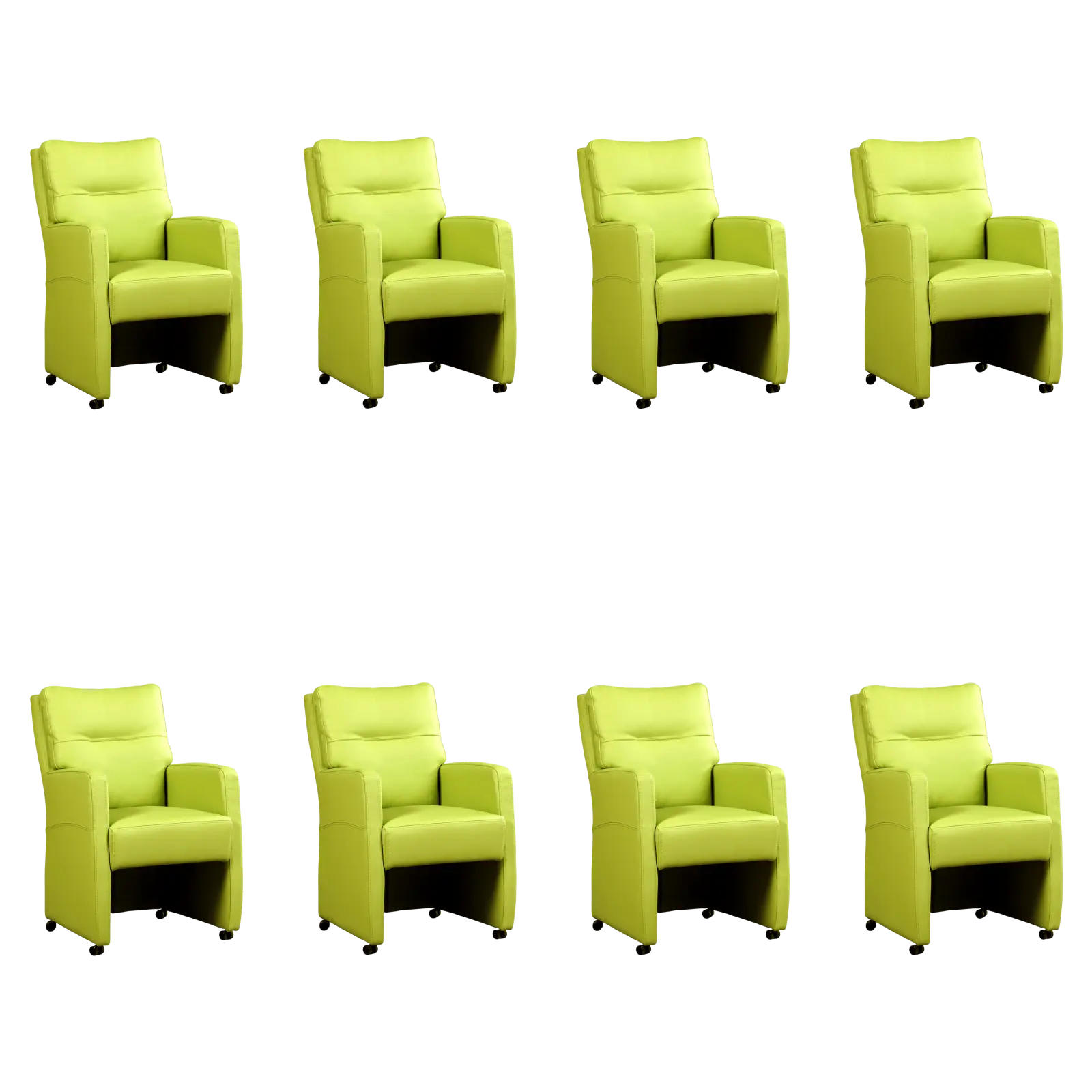 afbeelding van Set van 8 Leren eetkamerstoelen Sharp - Hermes Lime (felgroen) - Zonder handgreep