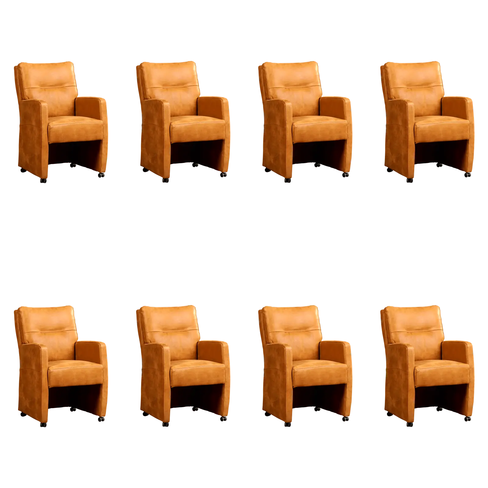 afbeelding van Set van 8 Leren eetkamerstoelen Sharp - Kenia Cognac (cognac) - Met handgreep RVS