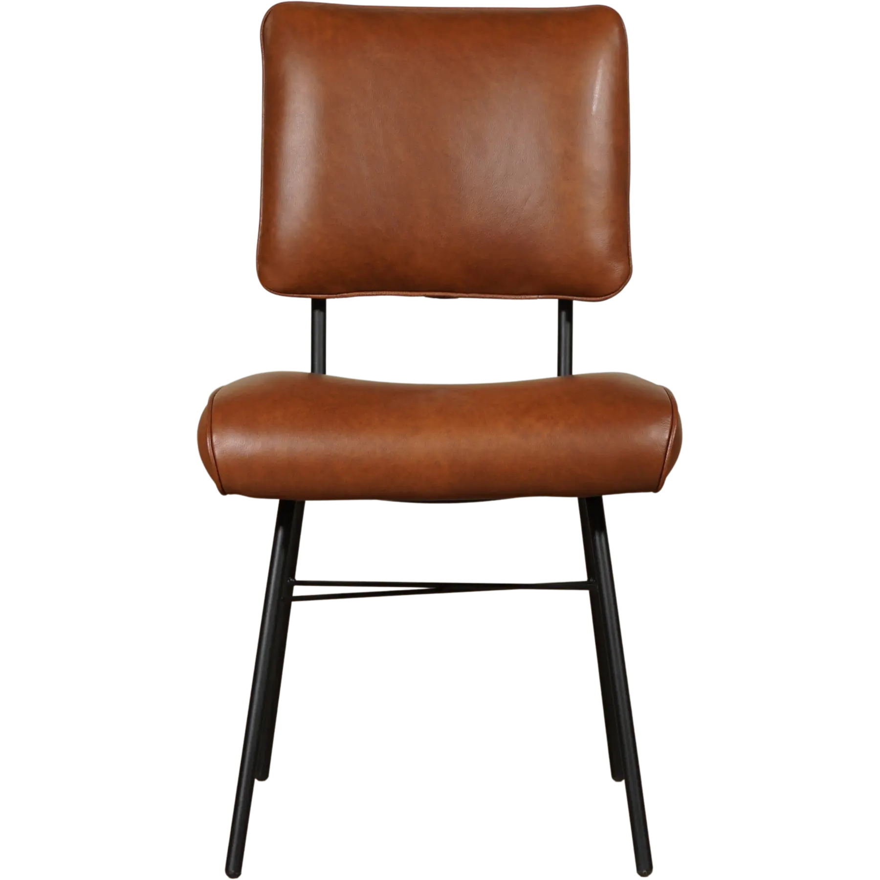 afbeelding van Set van 8 Leren eetkamerstoelen Solid - Granada Savannah (cognac) - Poten staal rond zwart