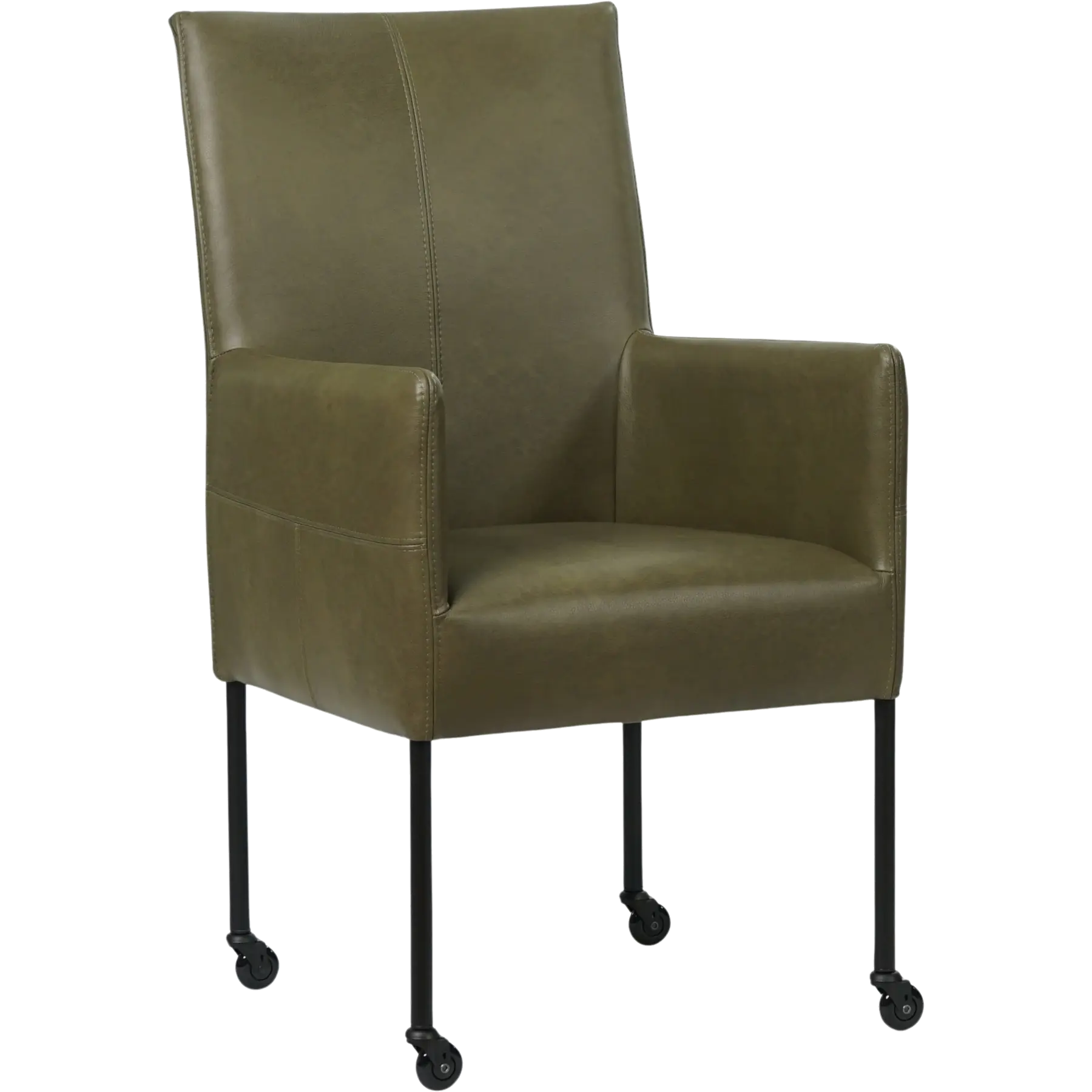 afbeelding van Set van 8 Leren eetkamerstoelen Spark - Granada Moss (olijf/groen) - Poten staal rond zwart