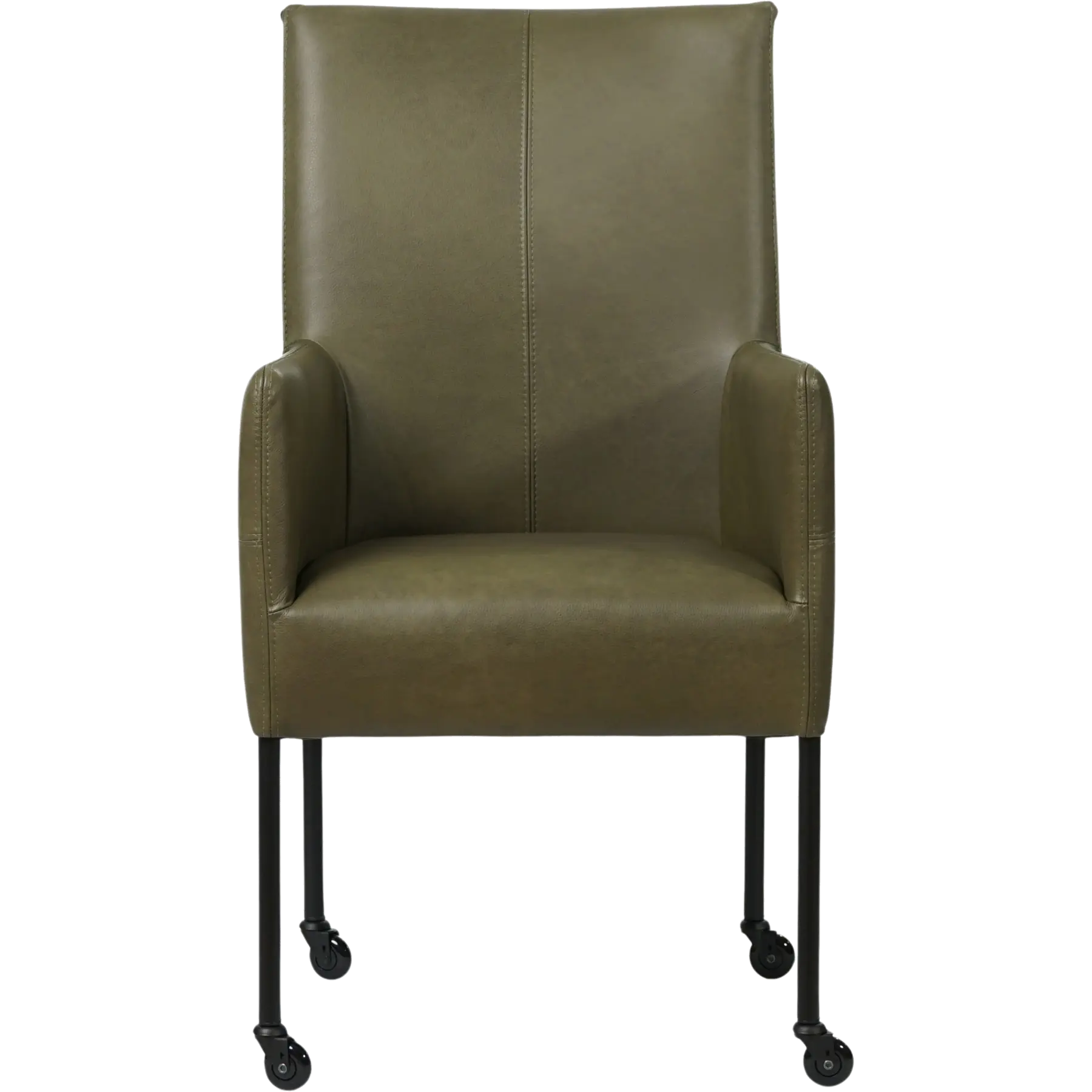 afbeelding van Set van 8 Leren eetkamerstoelen Spark - Granada Moss (olijf/groen) - Poten staal rond zwart