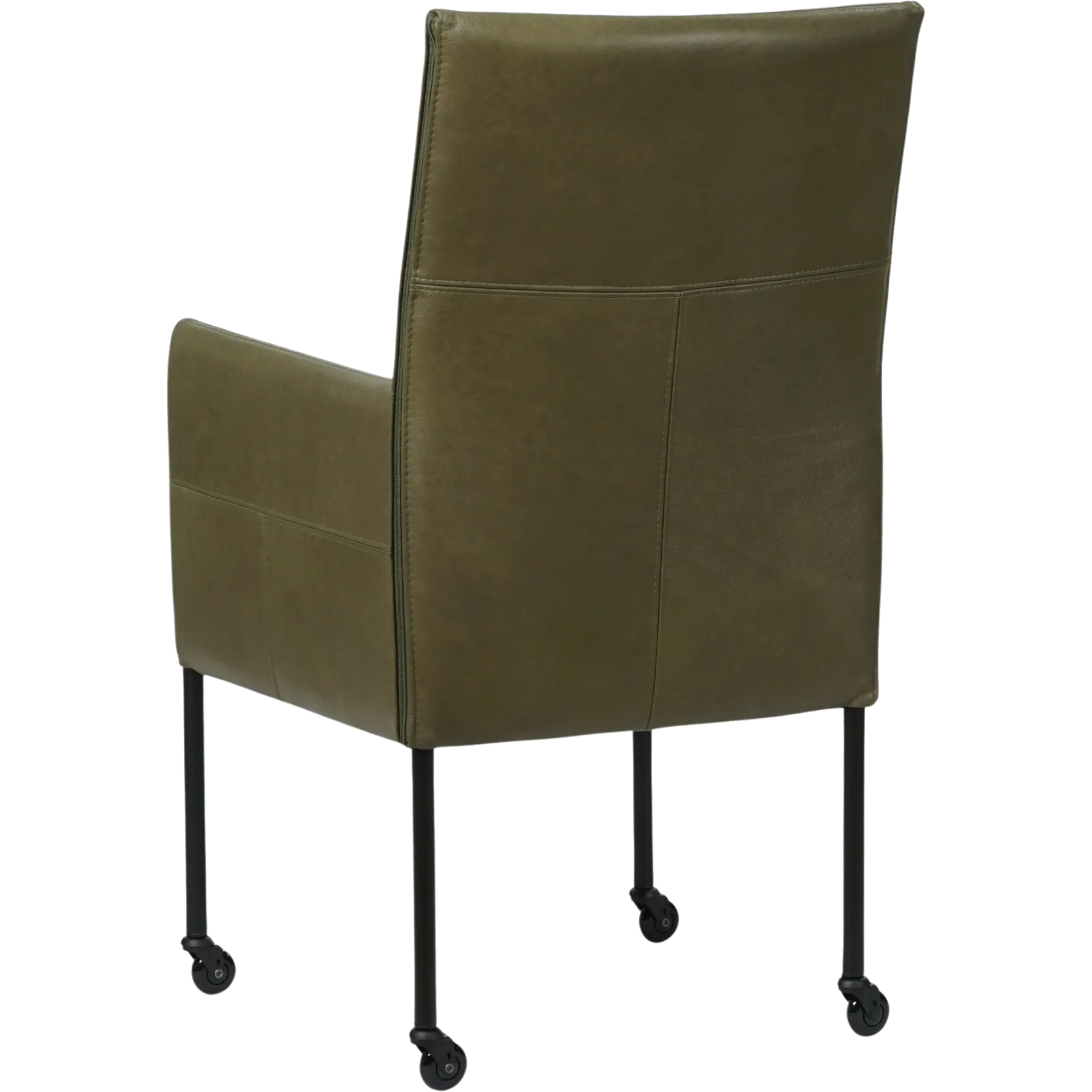 afbeelding van Set van 8 Leren eetkamerstoelen Spark - Granada Moss (olijf/groen) - Poten staal rond zwart