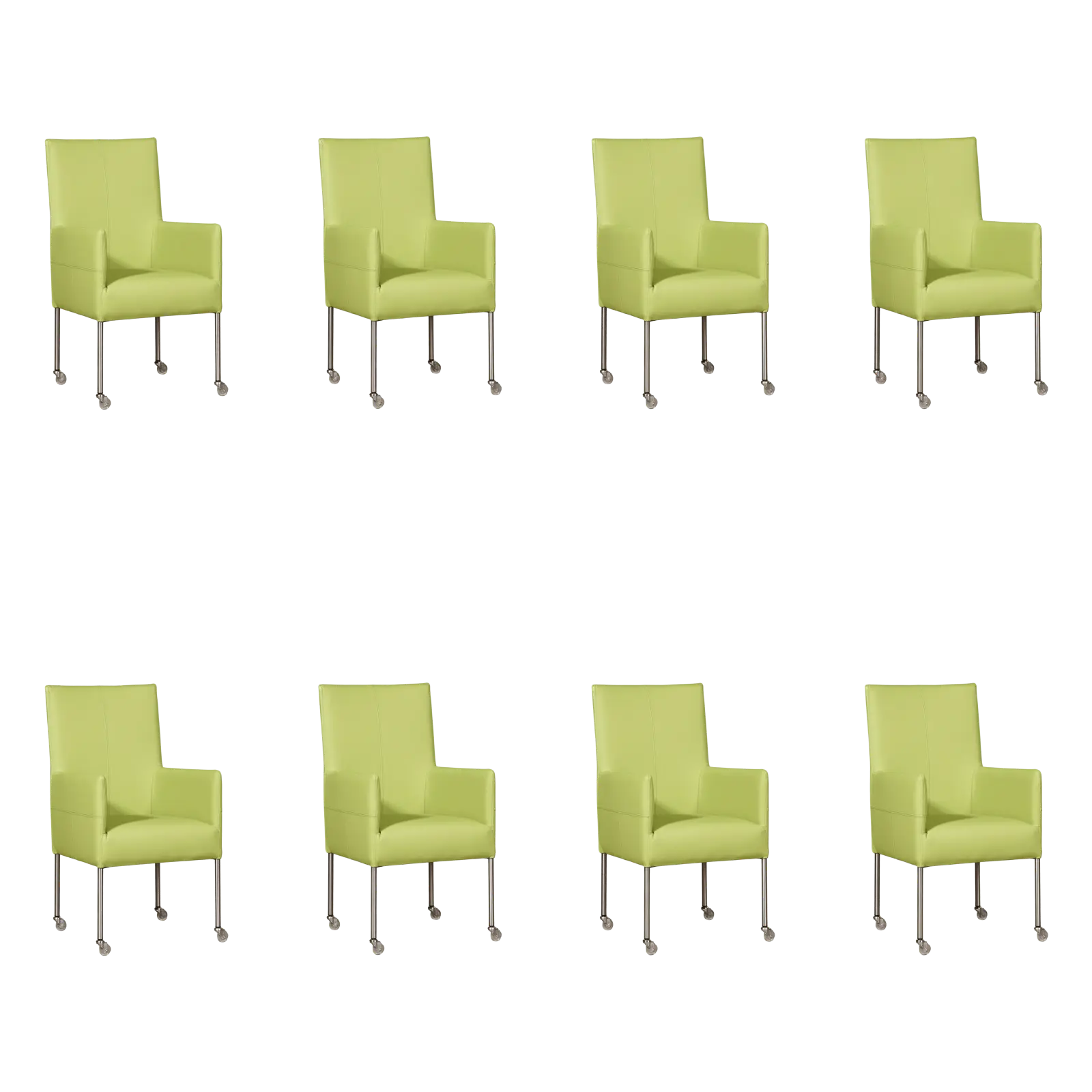afbeelding van Set van 8 Leren eetkamerstoelen Spark - Hermes Lime (felgroen) - Poten staal rond RVS