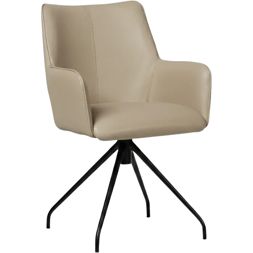 afbeelding van Set van 8 Leren eetkamerstoelen Wave - Toledo Mastic (taupe/bruin) - Spinpoot staal rond zwart