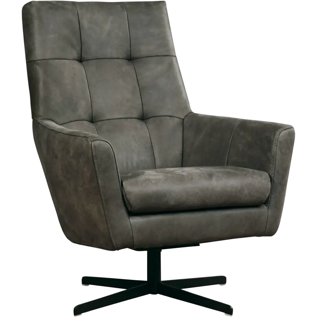 afbeelding van Leren draaifauteuil Central - Kenia Antracite (grijs)