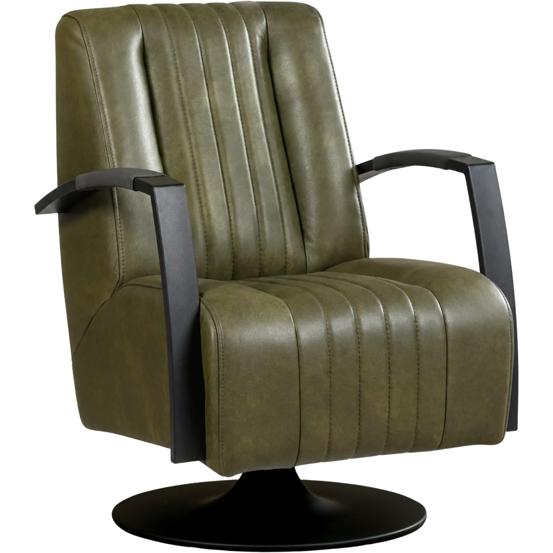 afbeelding van Leren draaifauteuil Galaxy - Granada Moss (olijf/groen) - Schotelvoet zwart