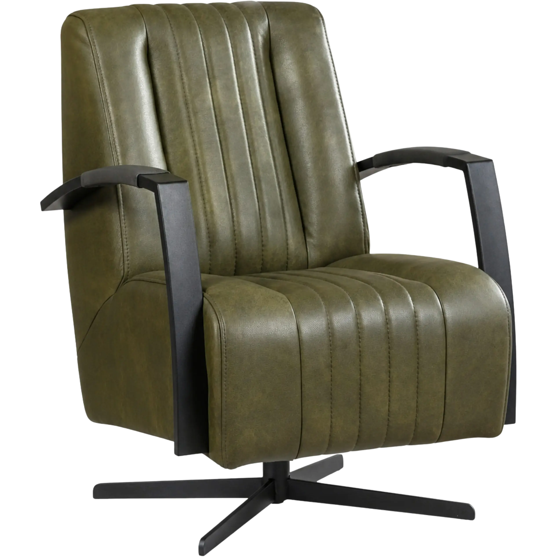 afbeelding van Leren draaifauteuil Galaxy - Granada Moss (olijf/groen) - Stervoet zwart