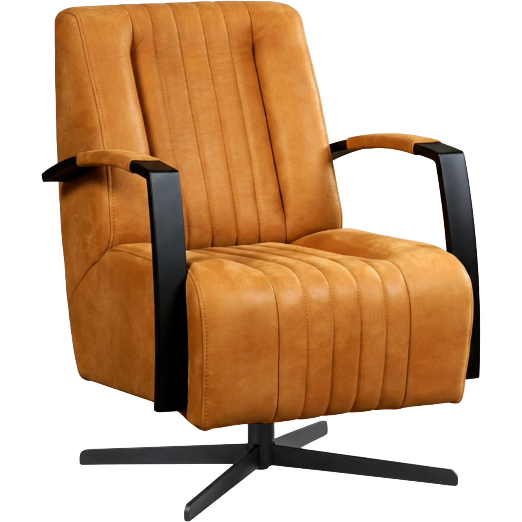 afbeelding van Leren draaifauteuil Galaxy - Kenia Cognac (cognac) - Stervoet zwart