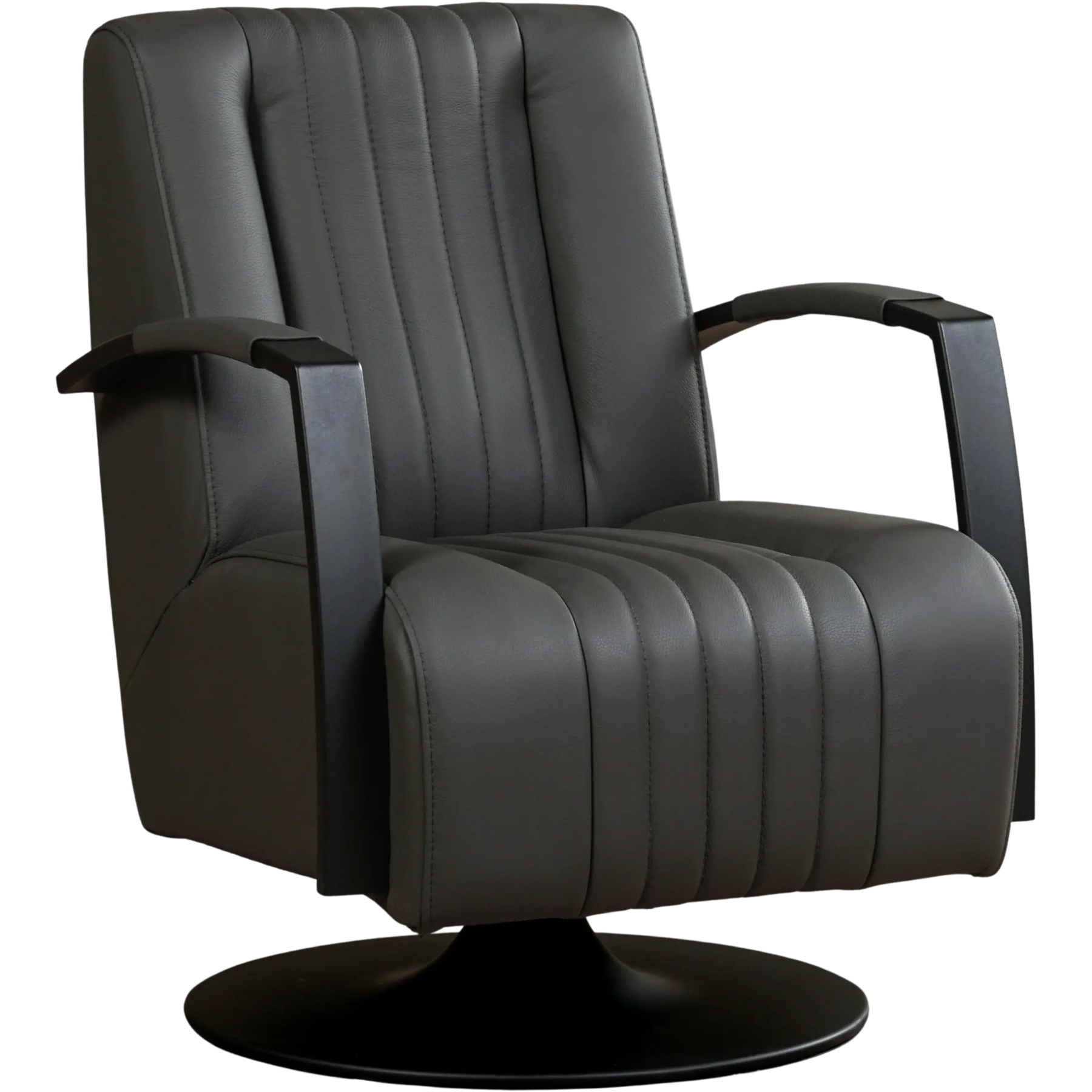 afbeelding van Leren draaifauteuil Galaxy - Toledo Antracite (donkergrijs) - Schotelvoet zwart