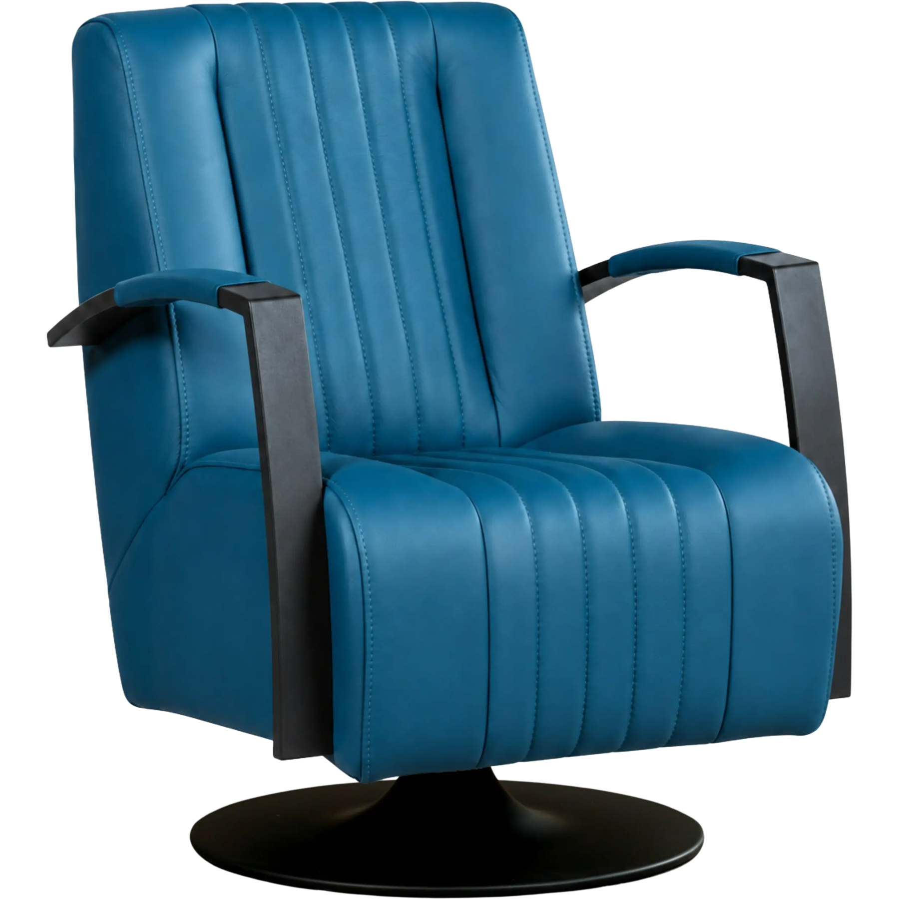 afbeelding van Leren draaifauteuil Galaxy - Toledo Turquoise (blauw) - Schotelvoet zwart