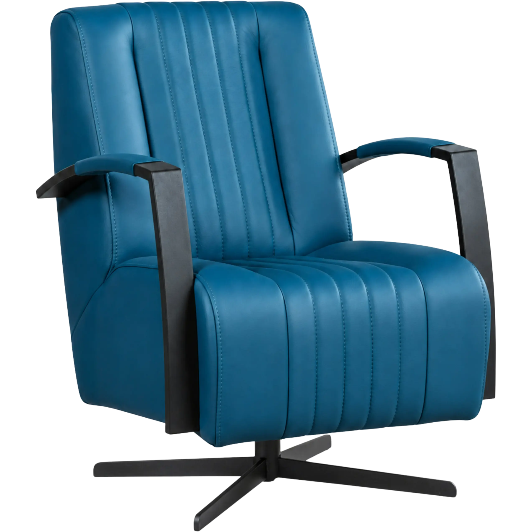 afbeelding van Leren draaifauteuil Galaxy - Toledo Turquoise (blauw) - Stervoet zwart