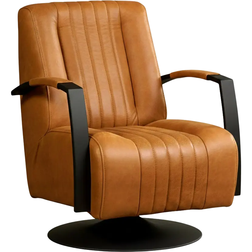 afbeelding van Leren draaifauteuil Galaxy - Vintage Cognac (cognac) - Schotelvoet zwart