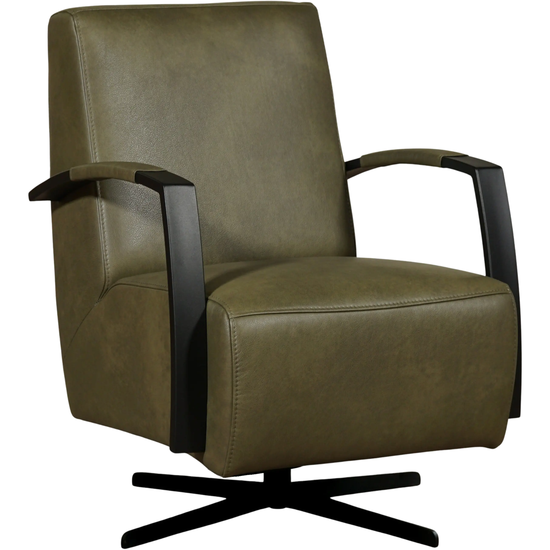 afbeelding van Leren draaifauteuil Mood - Granada Moss (olijf/groen) - Stervoet zwart