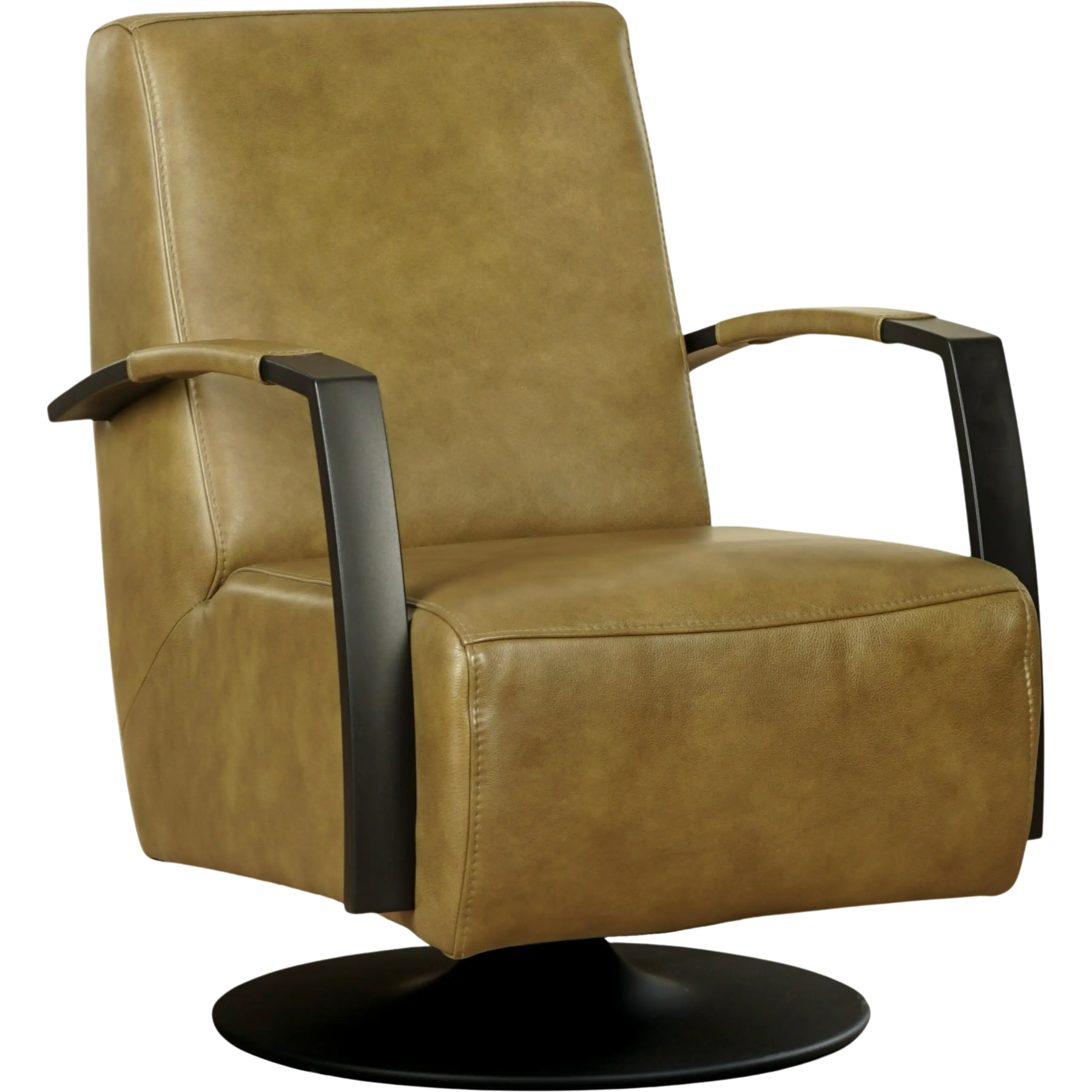 afbeelding van Leren draaifauteuil Mood - Granada Olive (olijf) - Schotelvoet zwart