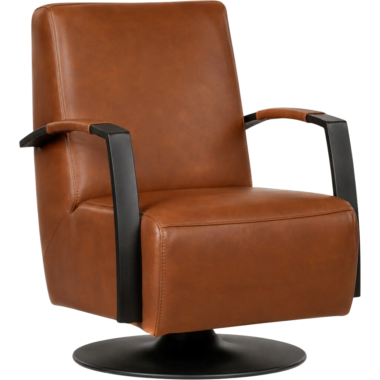 afbeelding van Leren draaifauteuil Mood - Granada Savannah (cognac) - Schotelvoet zwart