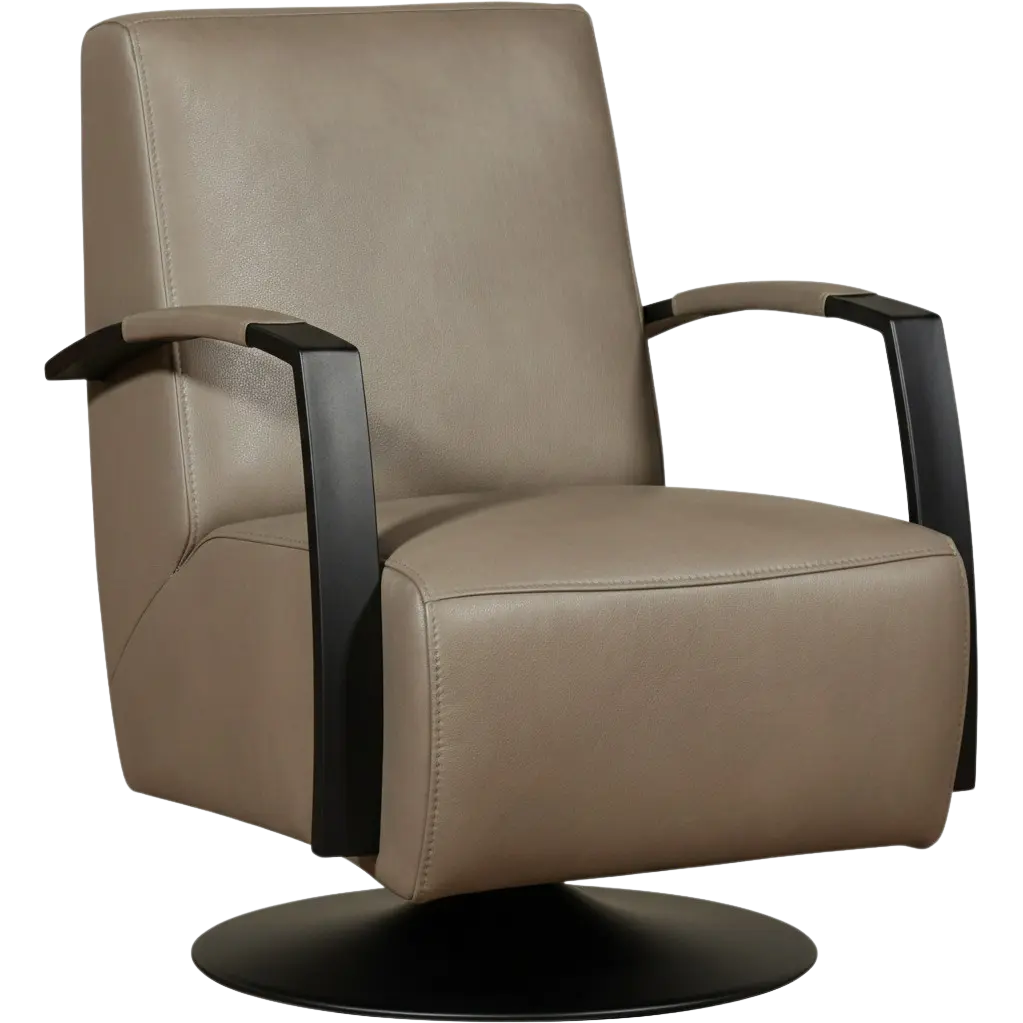 afbeelding van Leren draaifauteuil Mood - Granada Taupe (taupe/bruin) - Schotelvoet zwart