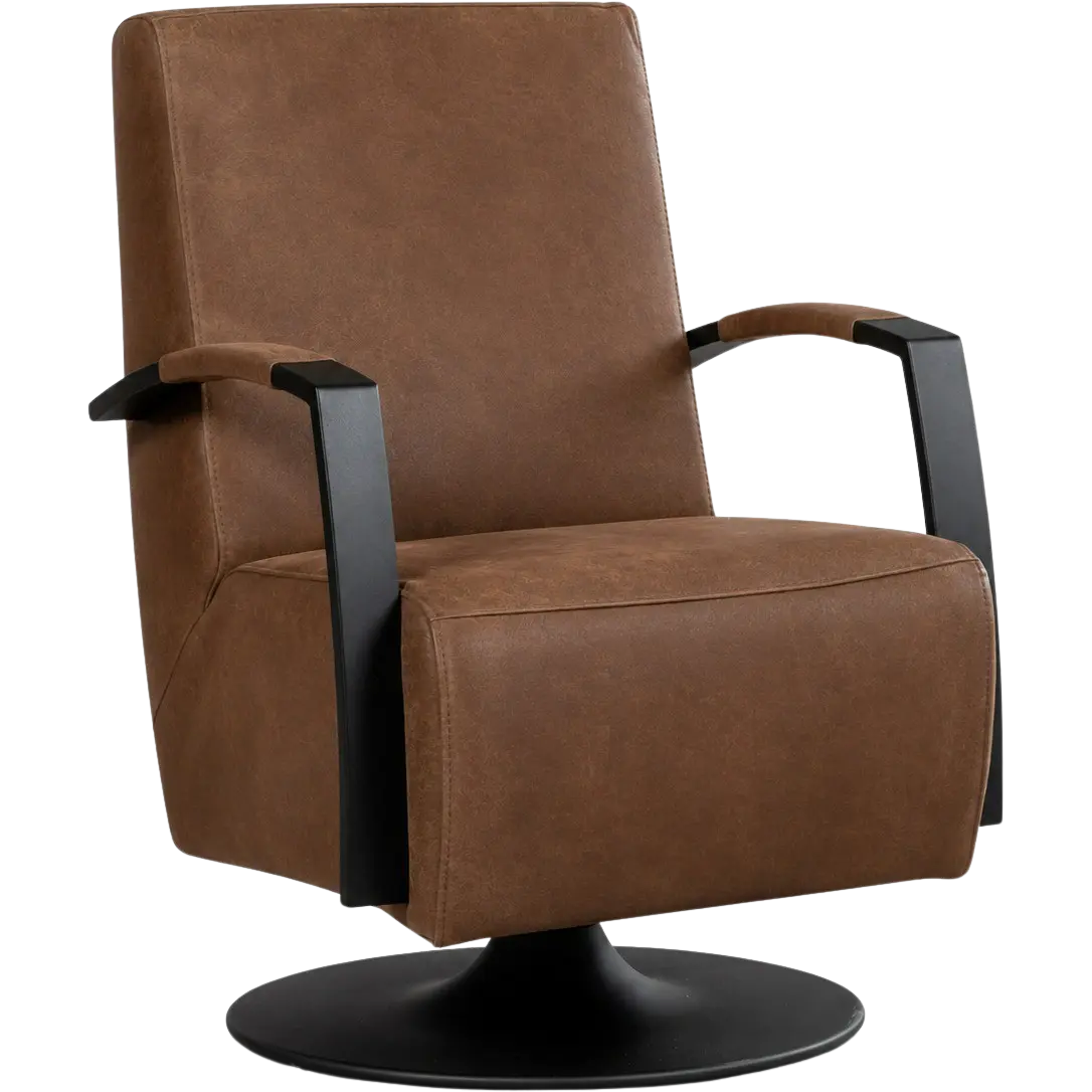 afbeelding van Leren draaifauteuil Mood - Kenia Brown (bruin) - Schotelvoet zwart