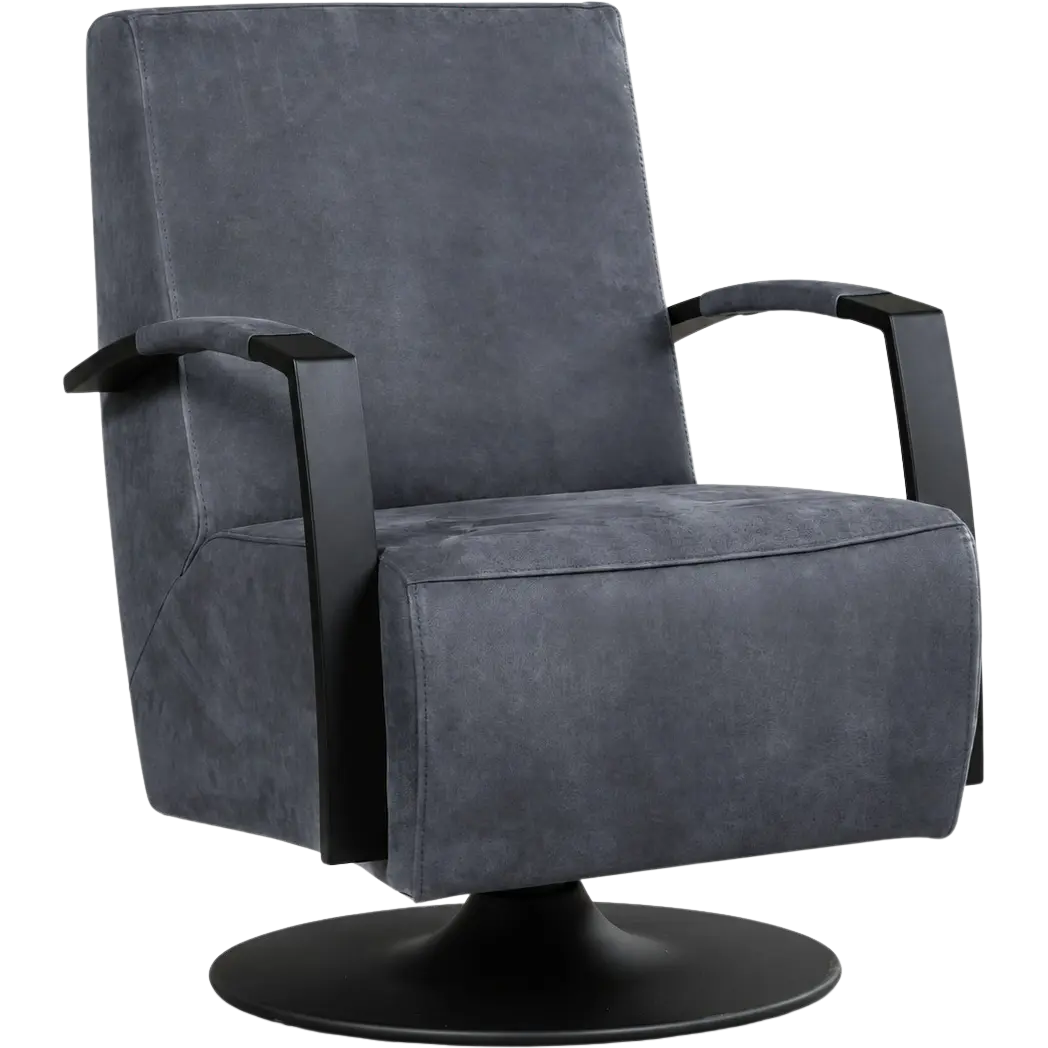 afbeelding van Leren draaifauteuil Mood - Kenia Denim (blauw) - Schotelvoet zwart