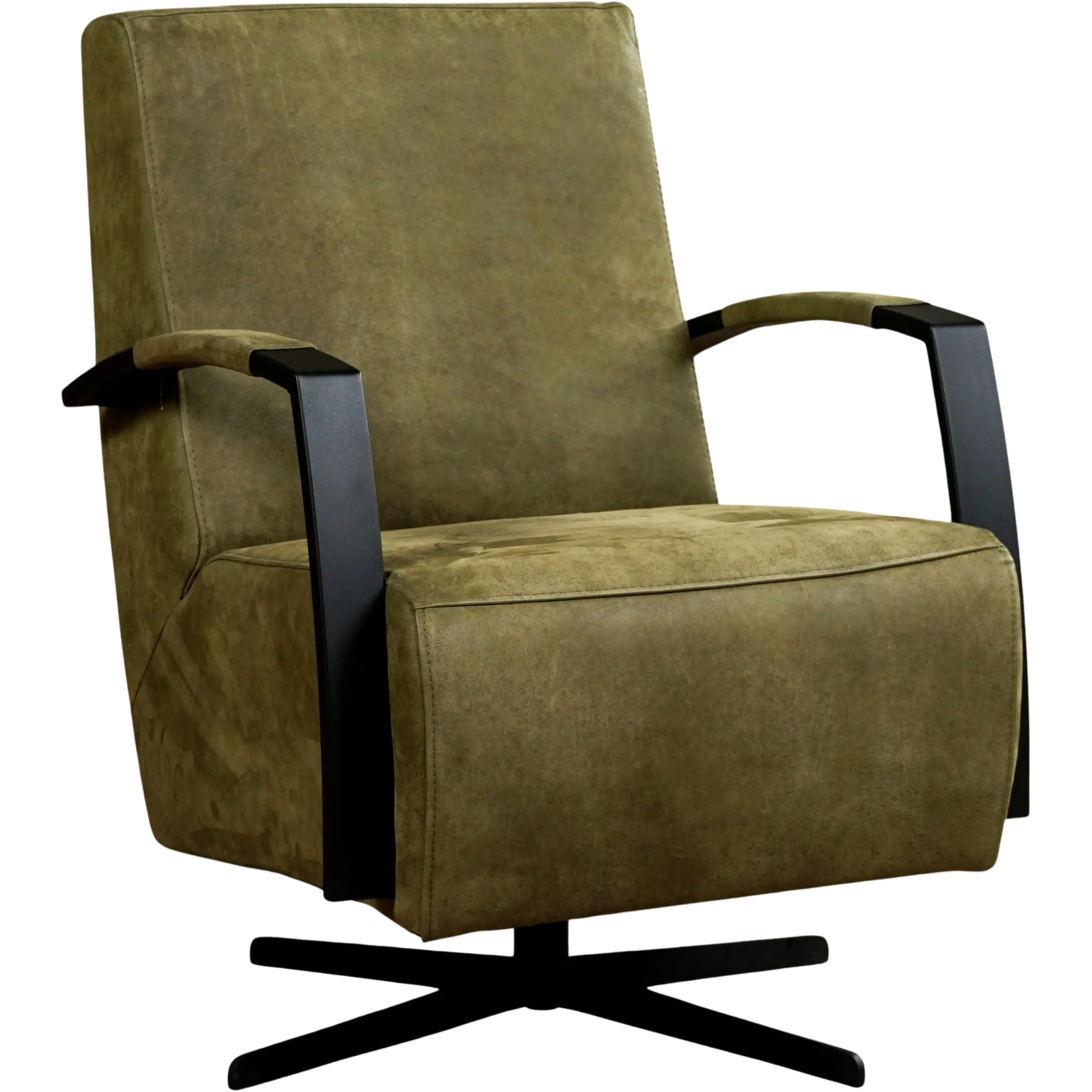 afbeelding van Leren draaifauteuil Mood - Kenia Olive (olijf) - Stervoet zwart