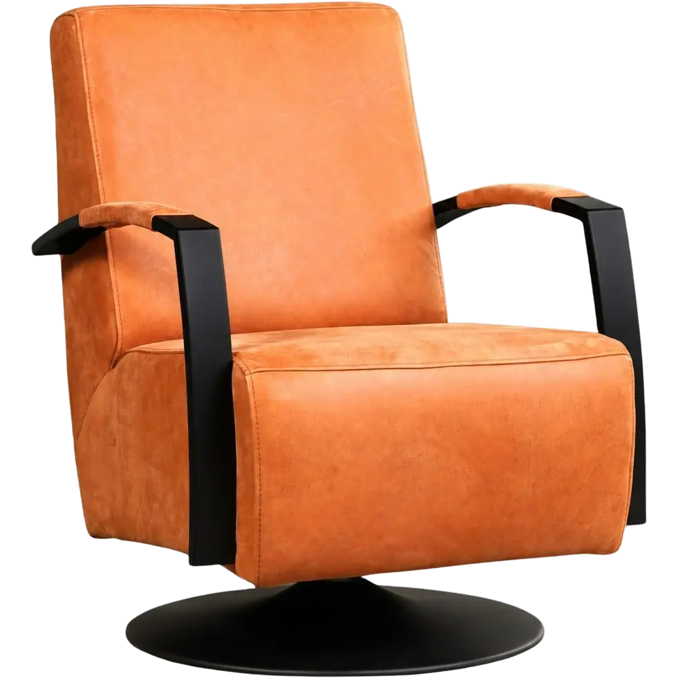 afbeelding van Leren draaifauteuil Mood - Kenia Rost (oranje) - Schotelvoet zwart