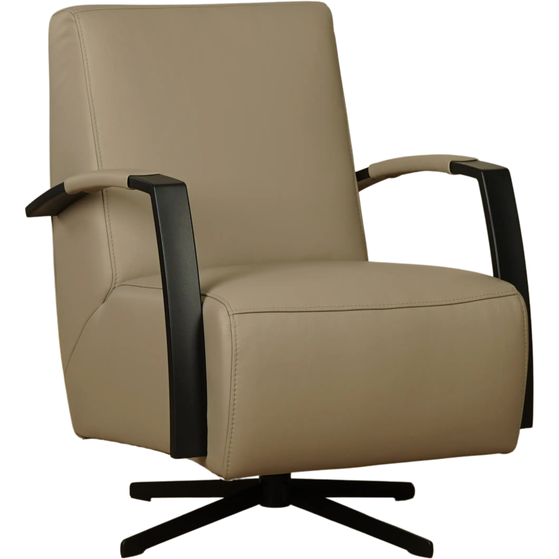 afbeelding van Leren draaifauteuil Mood - Massif Safari (taupe/grijs) - Stervoet zwart