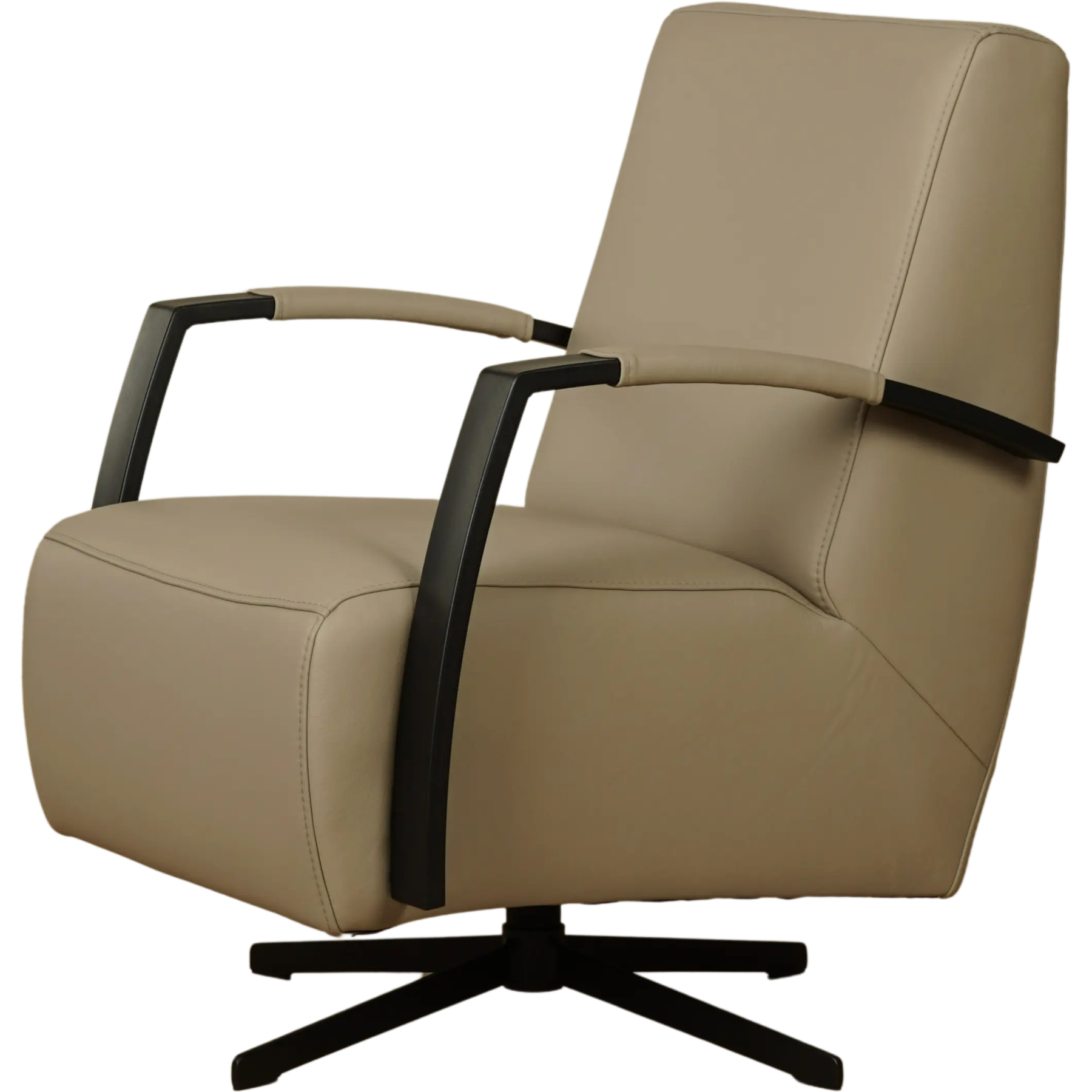 afbeelding van Leren draaifauteuil Mood - Massif Safari (taupe/grijs) - Stervoet zwart