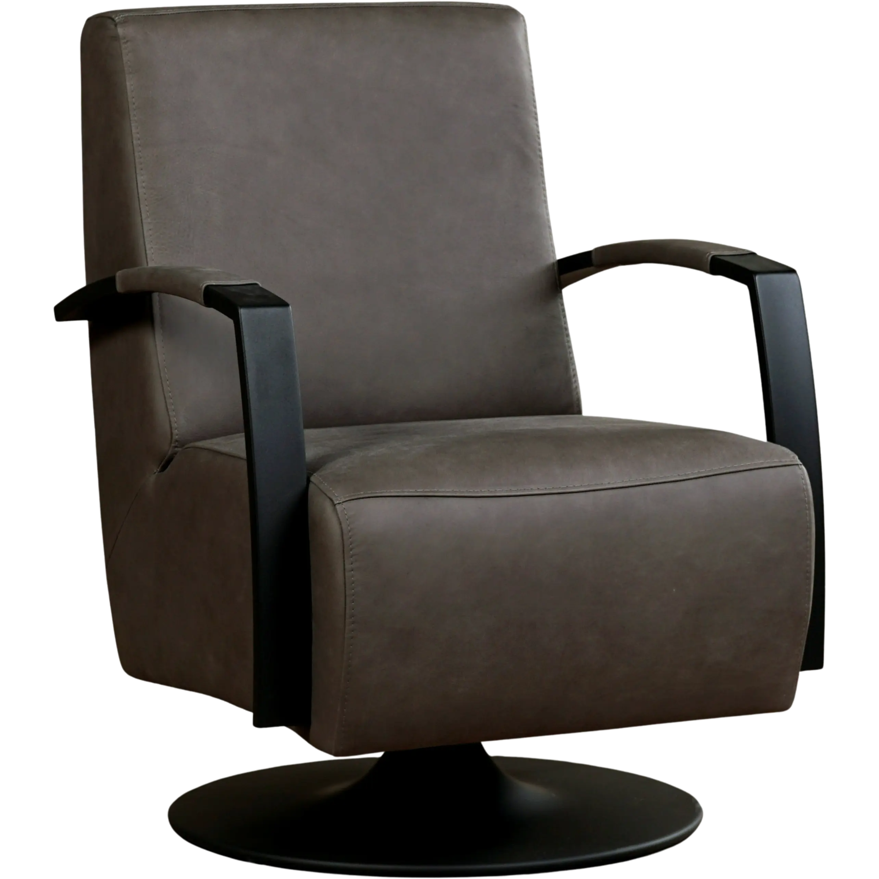 afbeelding van Leren draaifauteuil Mood - Rancho Steel (grijs) - Schotelvoet zwart