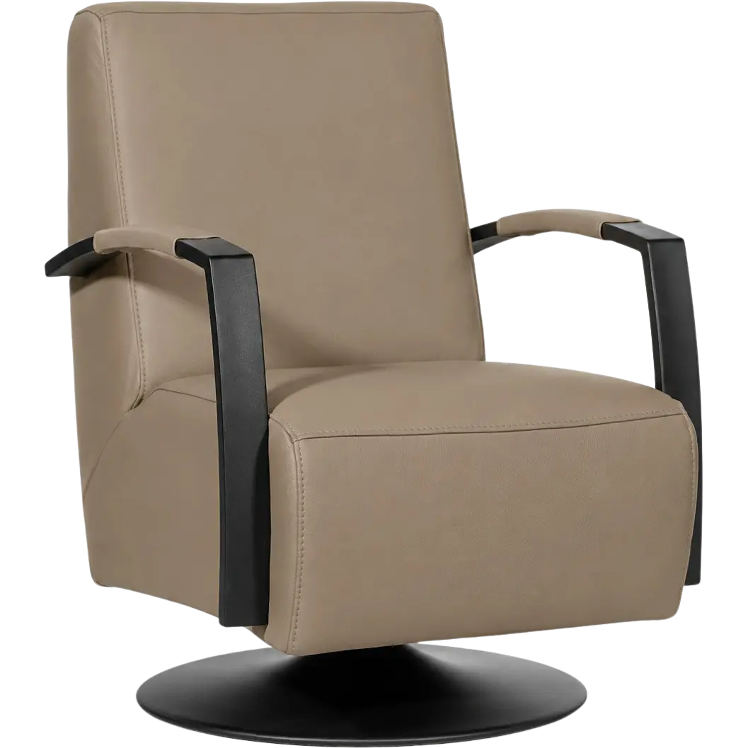 afbeelding van Leren draaifauteuil Mood - Toledo Mocca (taupe/bruin) - Schotelvoet zwart