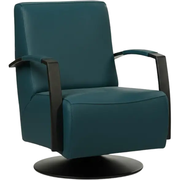 afbeelding van Leren draaifauteuil Mood - Toledo Turquoise (blauw) - Schotelvoet zwart